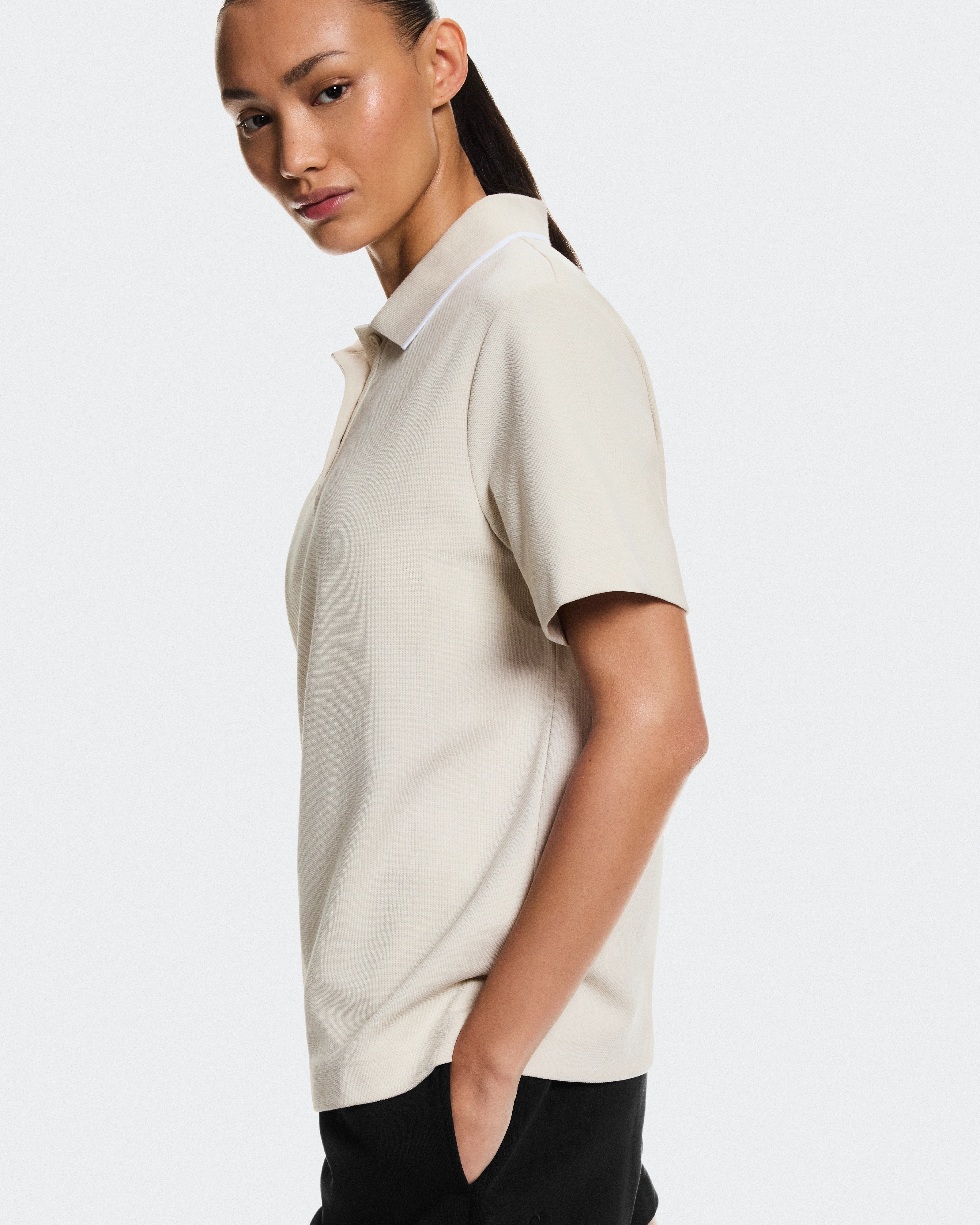 On Courtside Polo Sand & White Women Tops and t-shirts