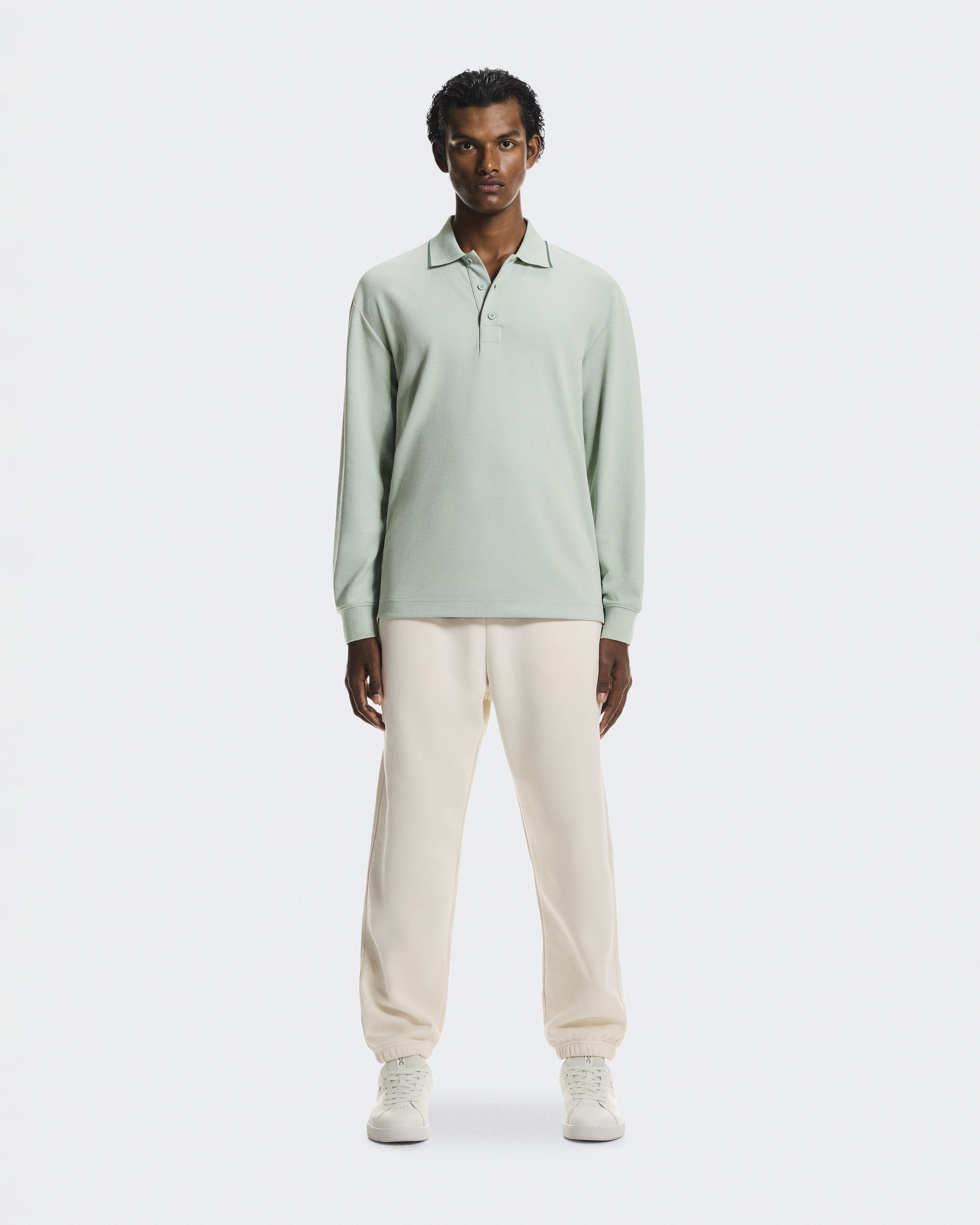 Courtside Long-T Polo Long-Sleeve Shirt in Mineral/Tide