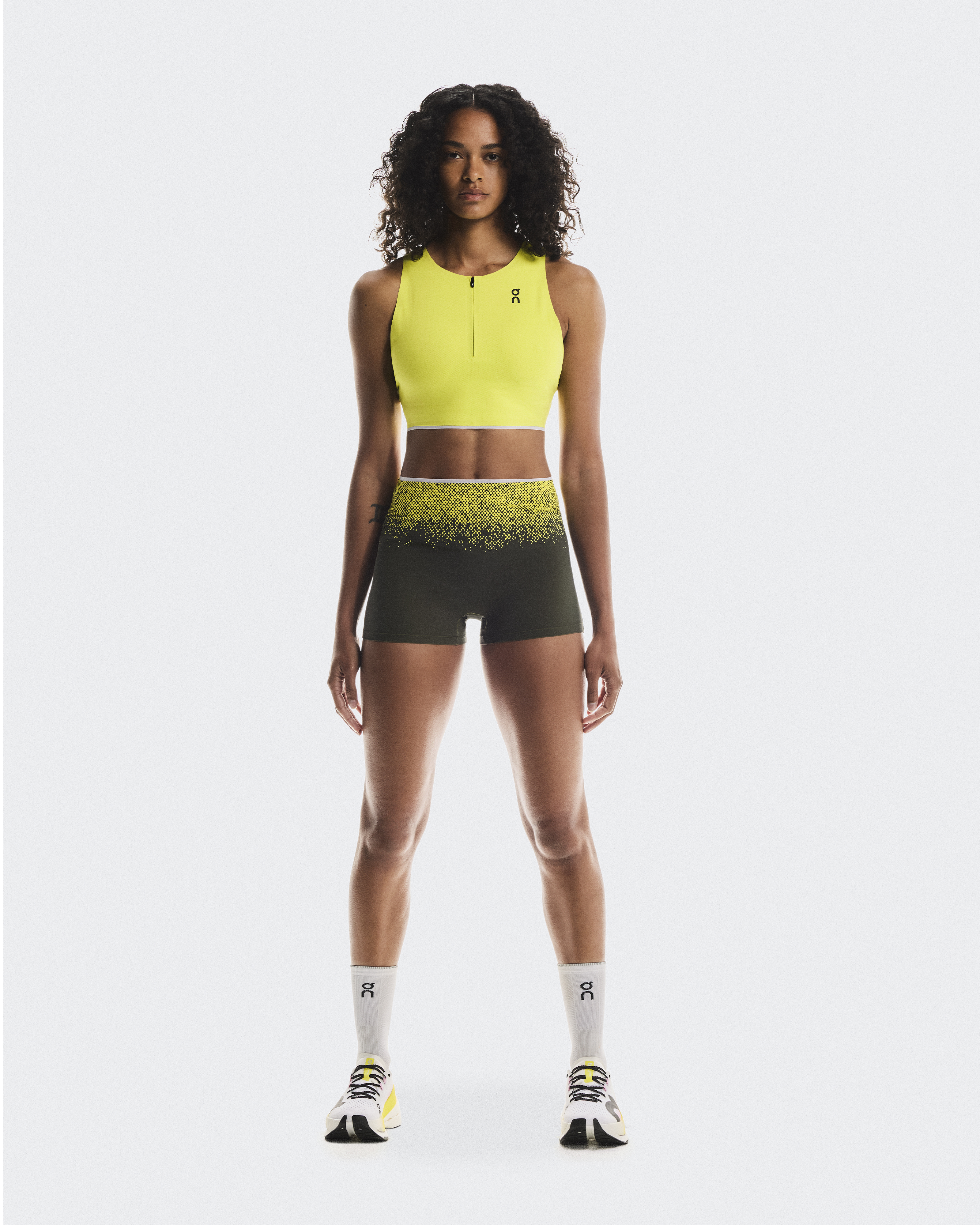 On Women's Race Crop Shirt in Lime, Size: Large