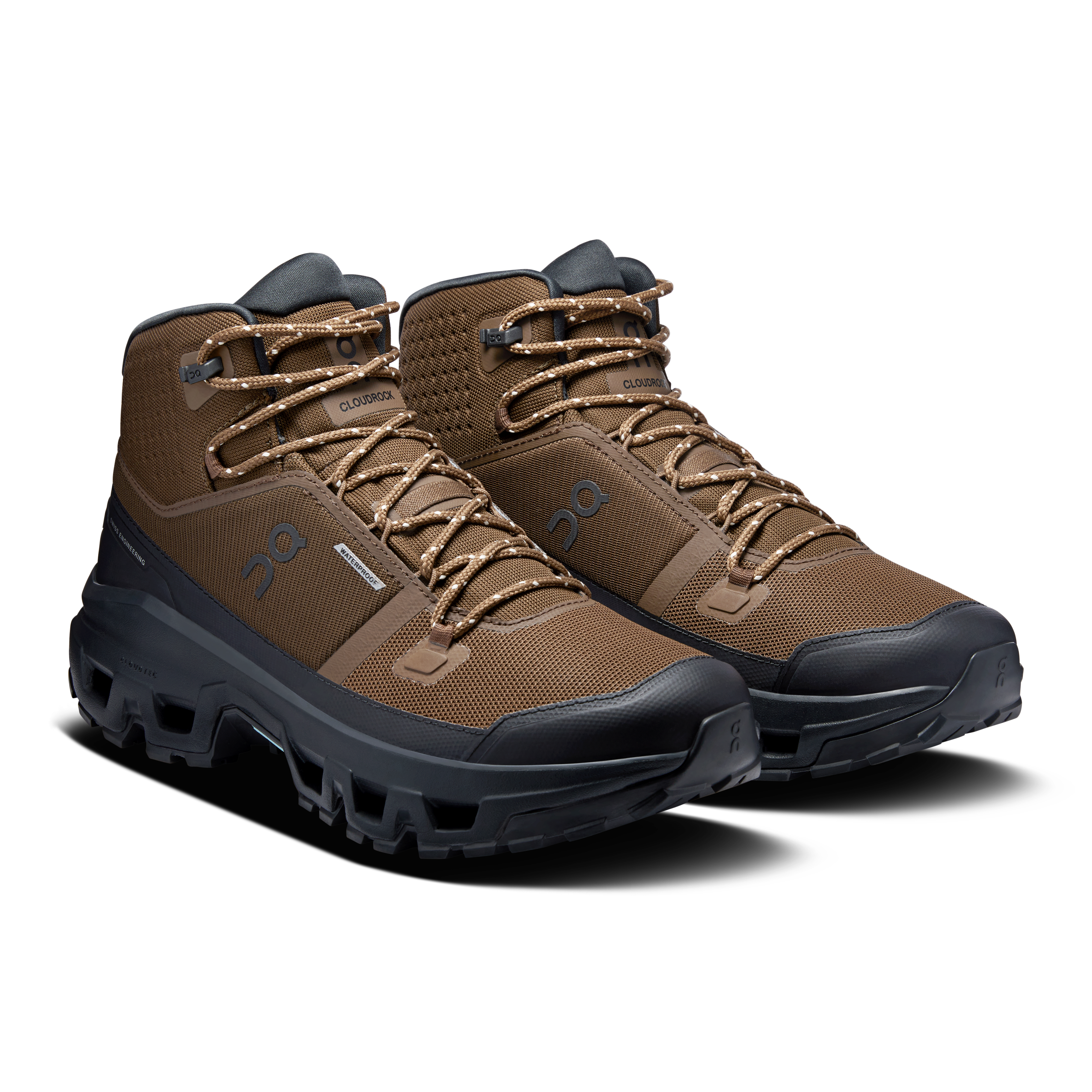 On Cloudrock Mid Waterproof Earth & Black Men Hiking Shoes