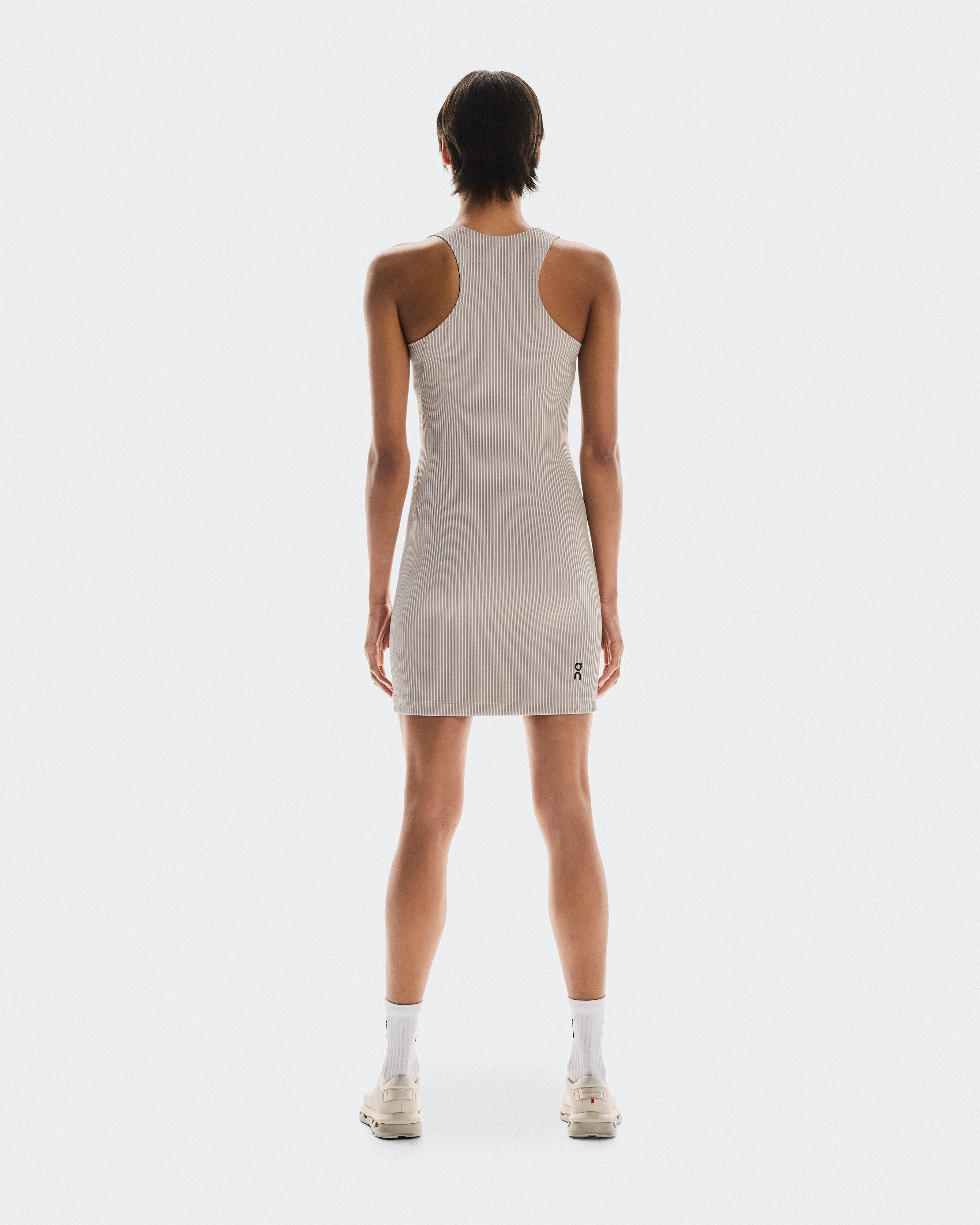 On All-Day Ribbed Dress Desert & White Women Dresses