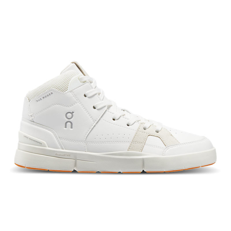 On Women's THE ROGER Clubhouse Mid Lifestyle Shoe in White/Sand, Size: 37