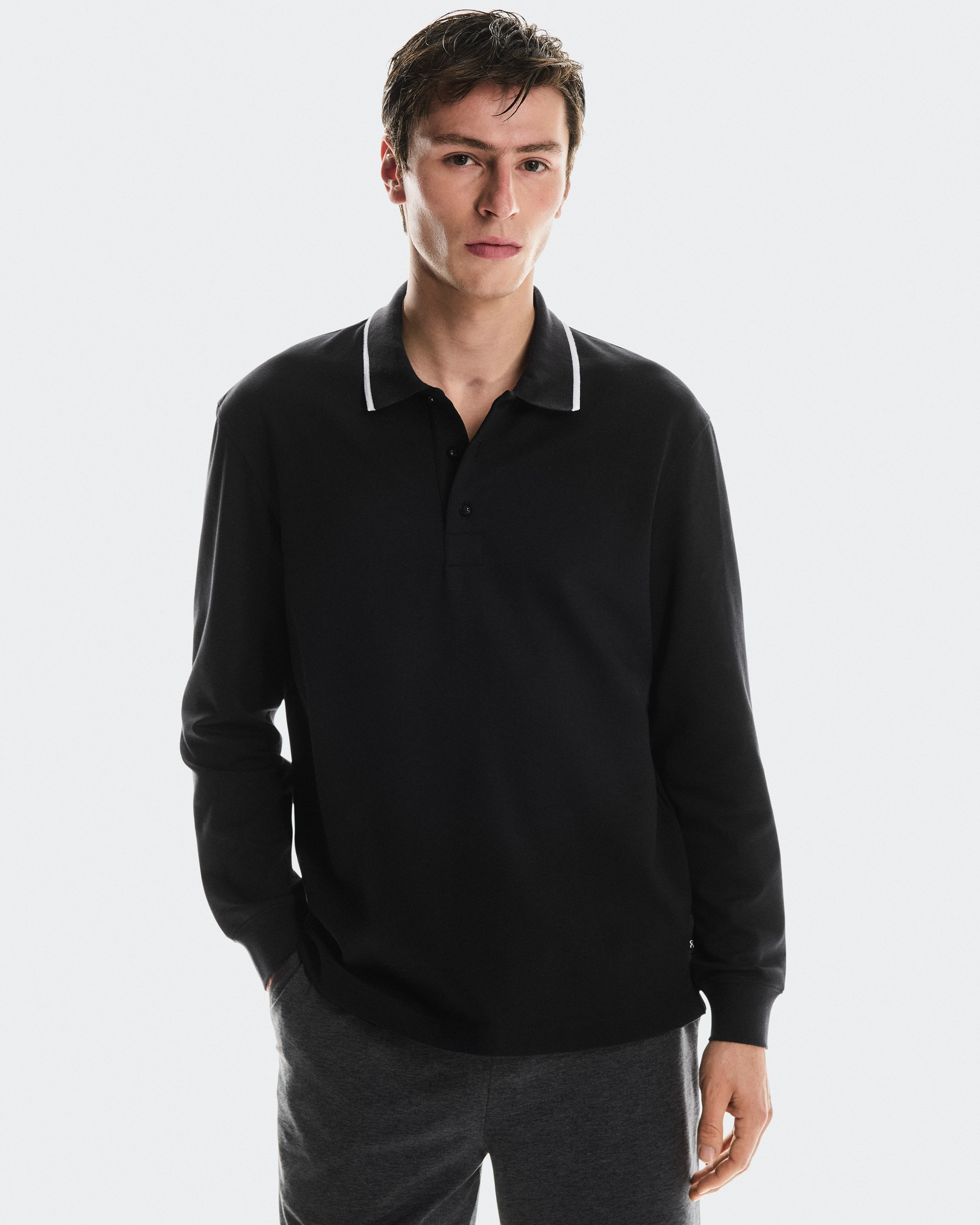 On Courtside Long-T Polo Black Men Tops and t-shirts