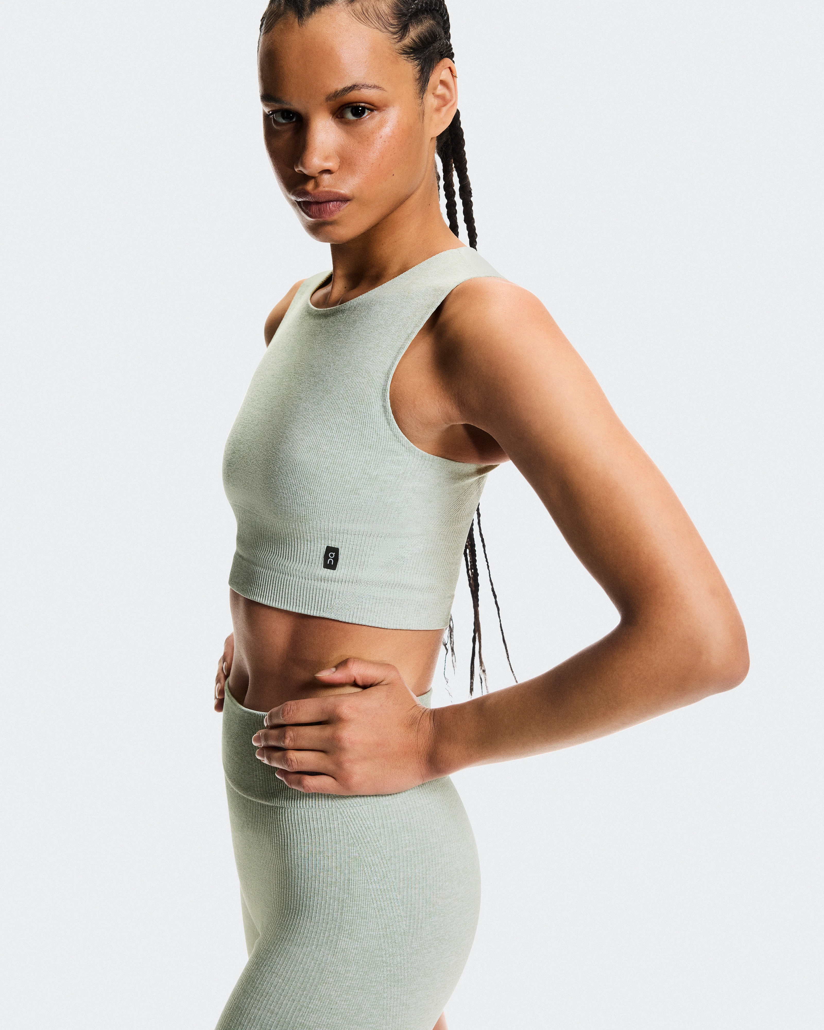 On Studio Knit Crop Mineral Heather Feminino Partes de cima e camisetas