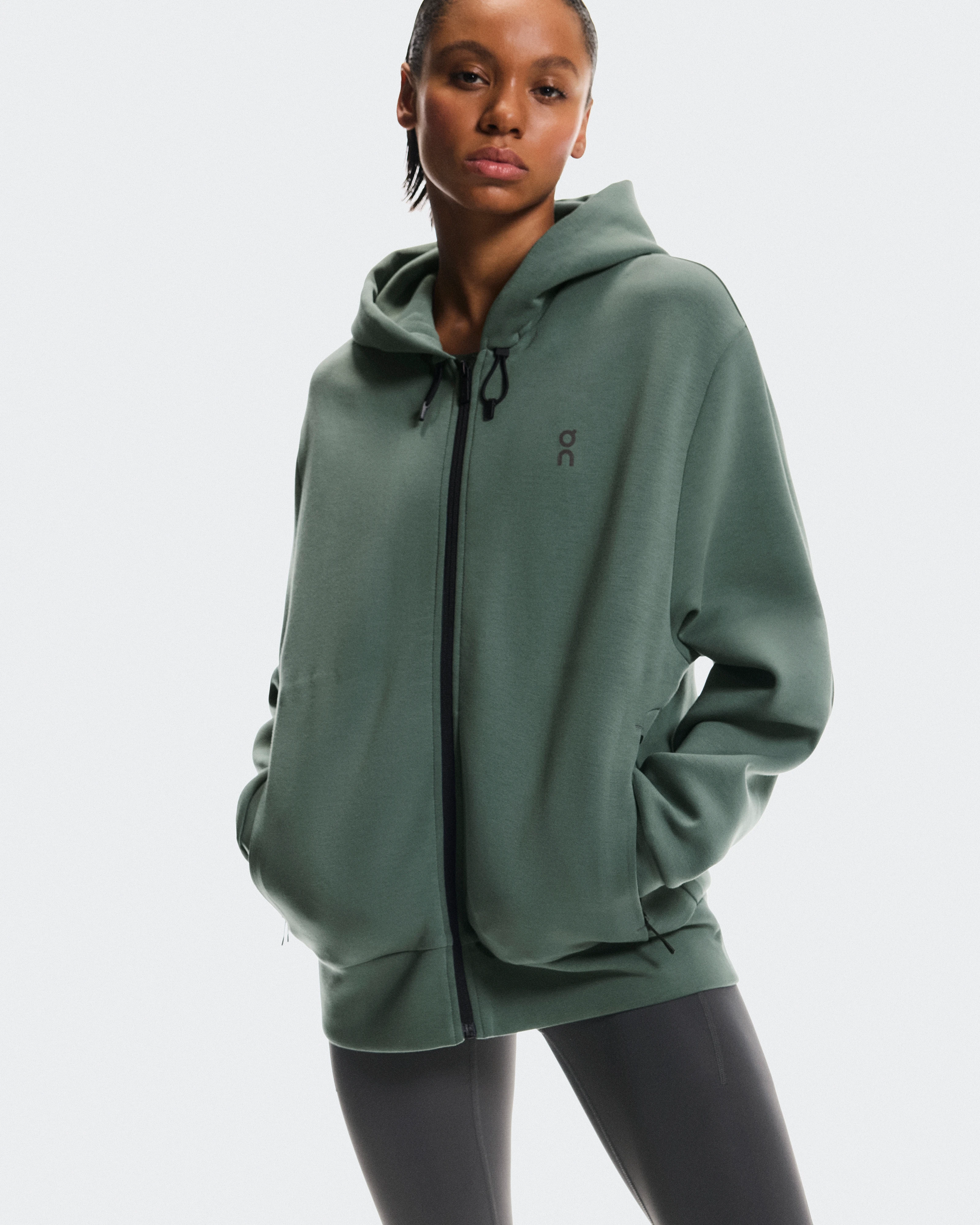 On Focus Tech Zip Hoodie Olive Mujer Sudaderas con y sin capucha