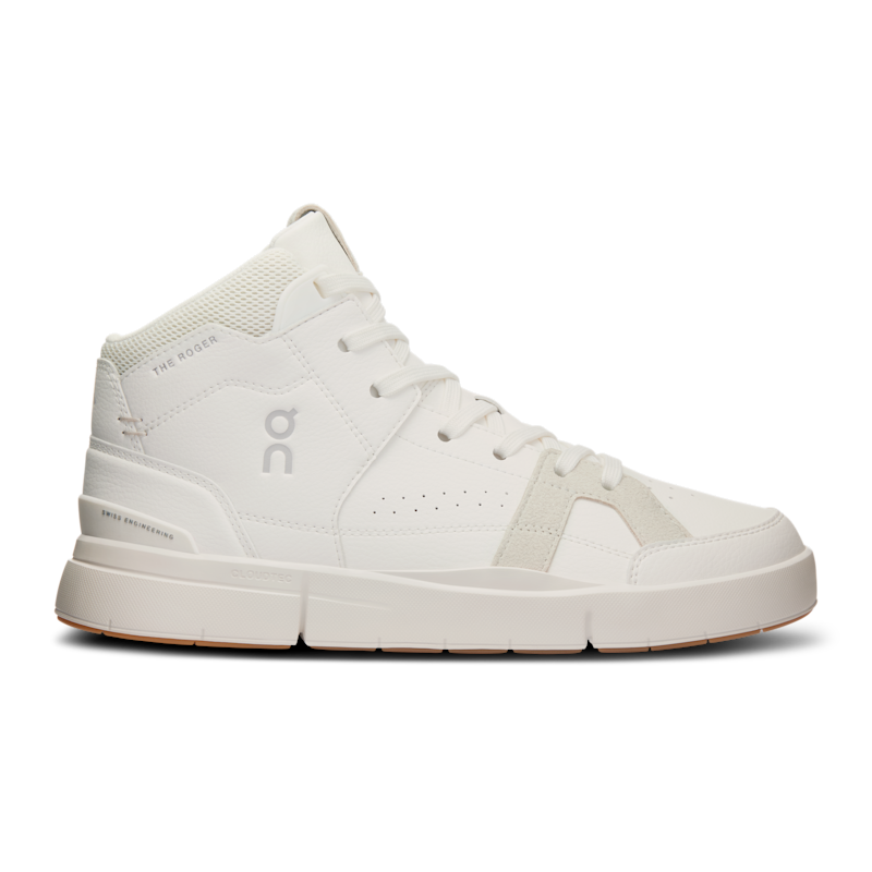On Women's THE ROGER Clubhouse Mid Lifestyle Shoe in White/Sand, Size: 36.5, Recycled Polyester ️