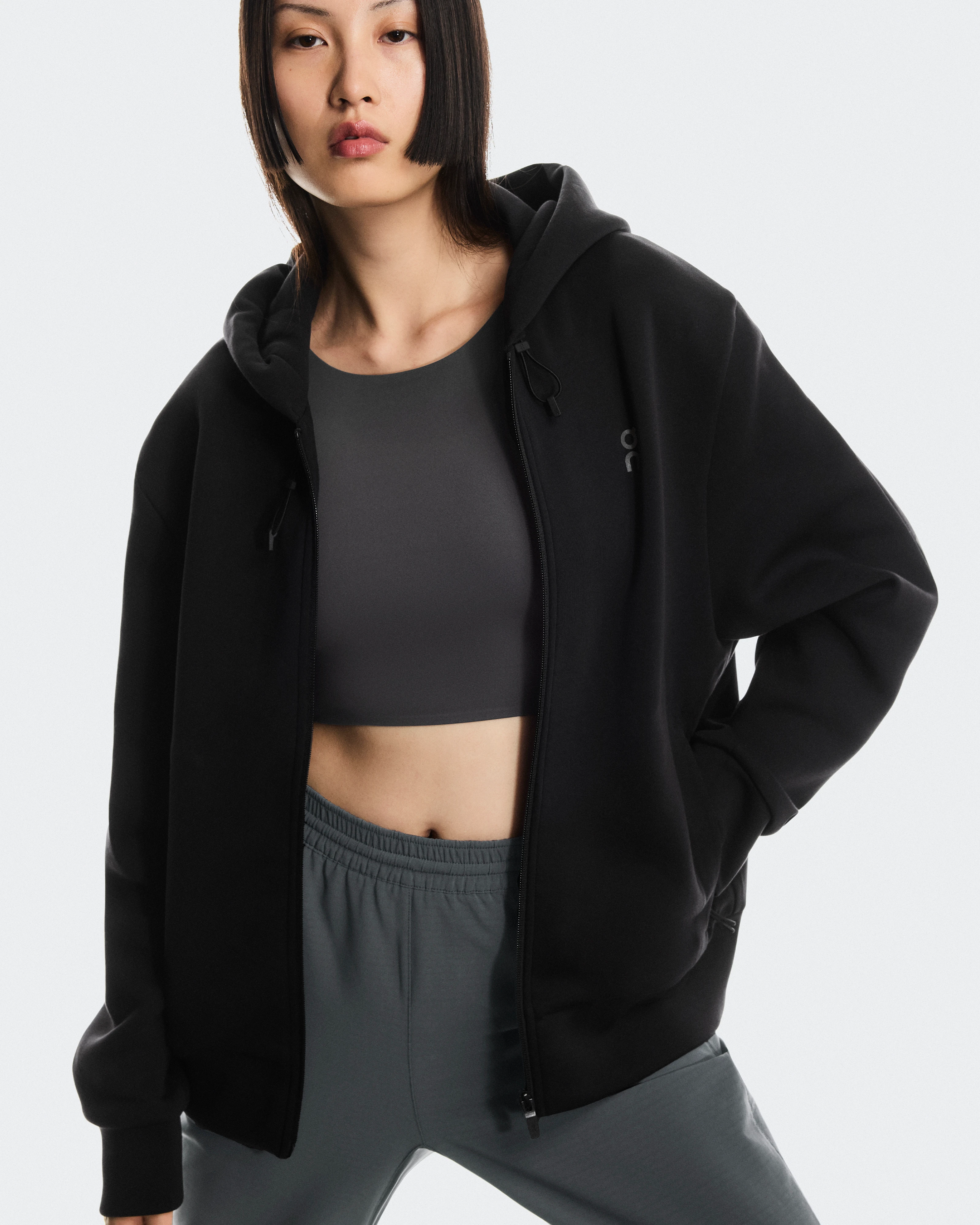 On Focus Tech Zip Hoodie Black Women Hoodies and sweatshirts