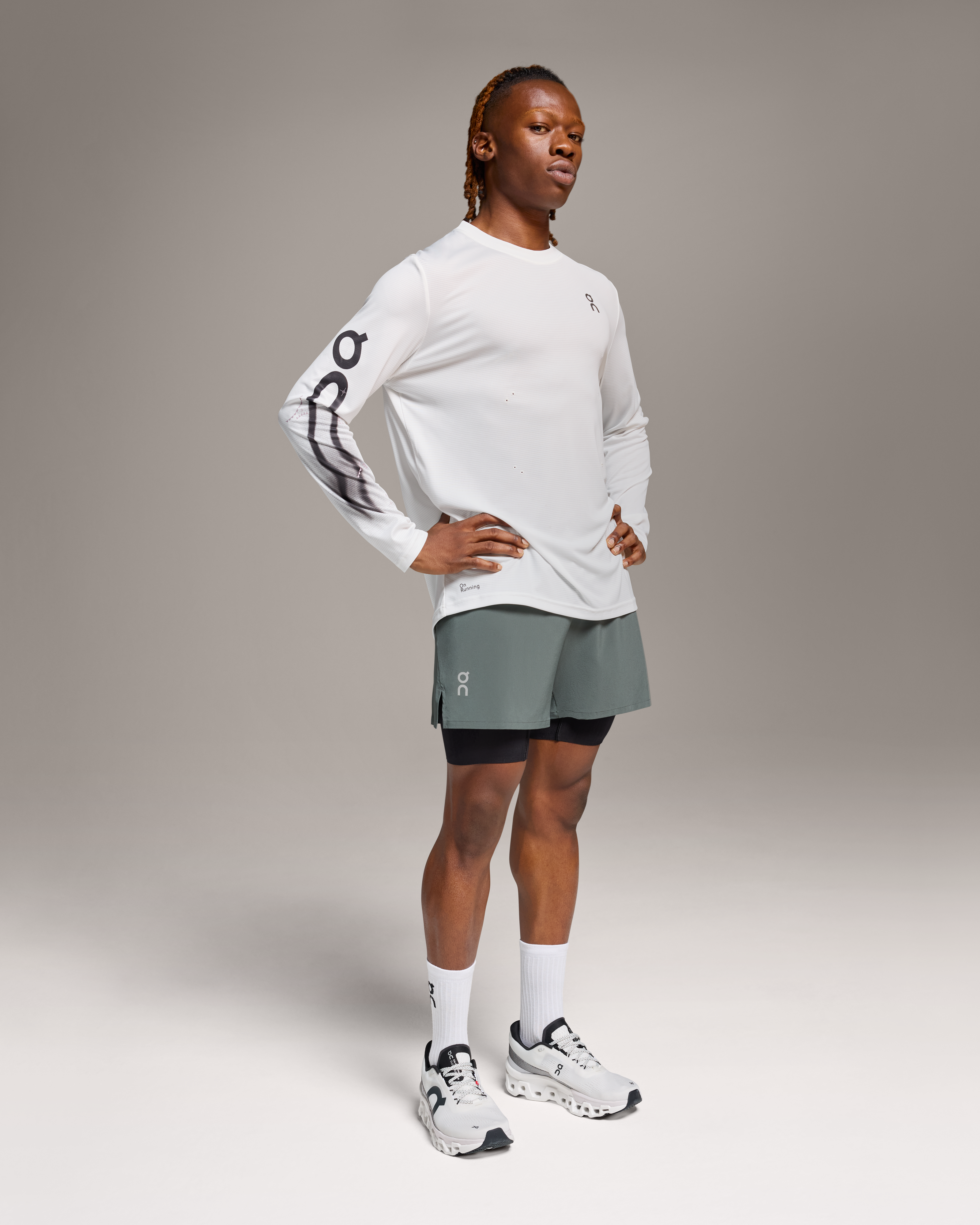 On Pace Long-T Undyed-White Herren Oberteile