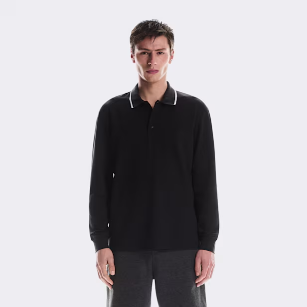 Courtside Long-T Polo Long-Sleeve Shirt in Black