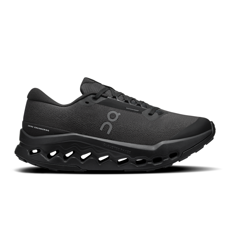 On Women's Cloudsurfer Trail 2 Waterproof Running Shoe in Black/Black, Size: 40.5, Recycled Polyester ️