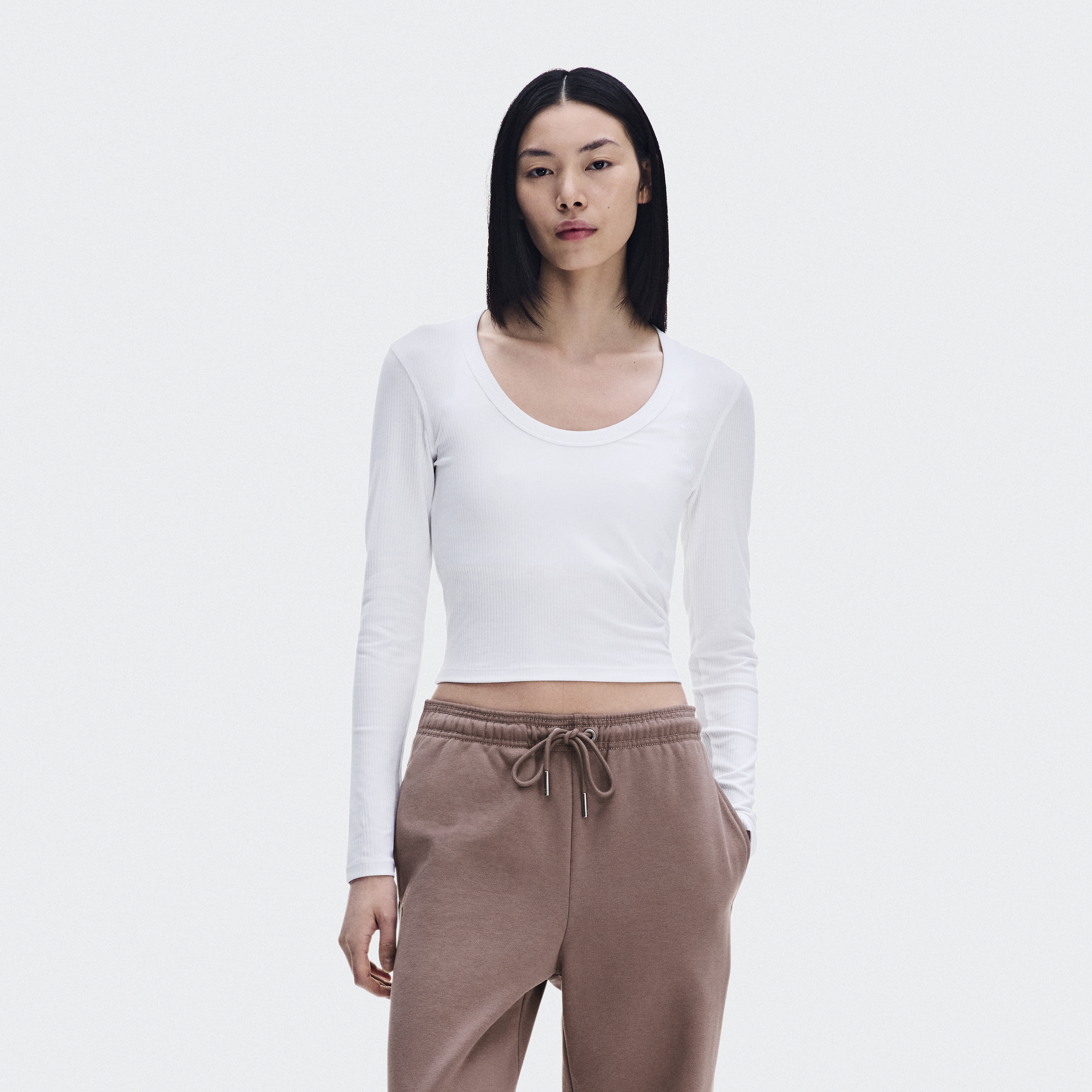 All-Day Ribbed Long-T Long-Sleeve Shirt in White