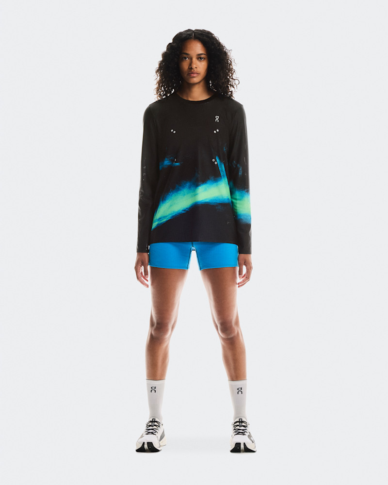 On Women's Pace Mesh Long-T Long-Sleeve Shirt in Black/Horizon, Size: Small, Polyester