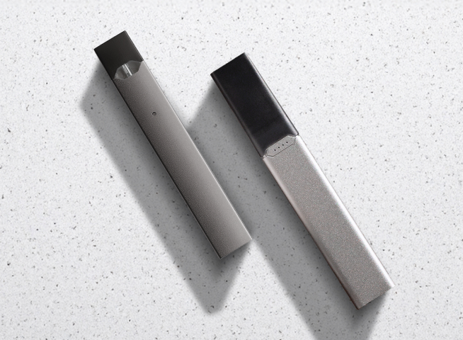 JUUL Device and JUUL2 Device shown against textured background
