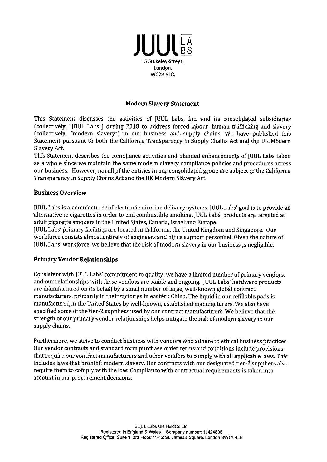 Modern Slavery Statement JUUL UK
