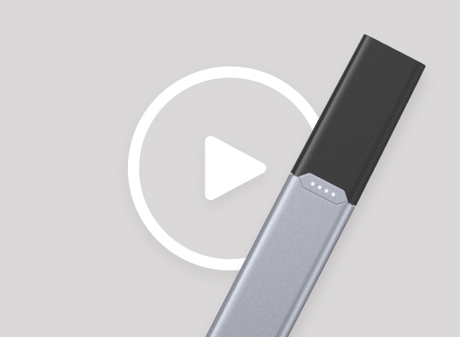 JUUL2 Device shown with a play button