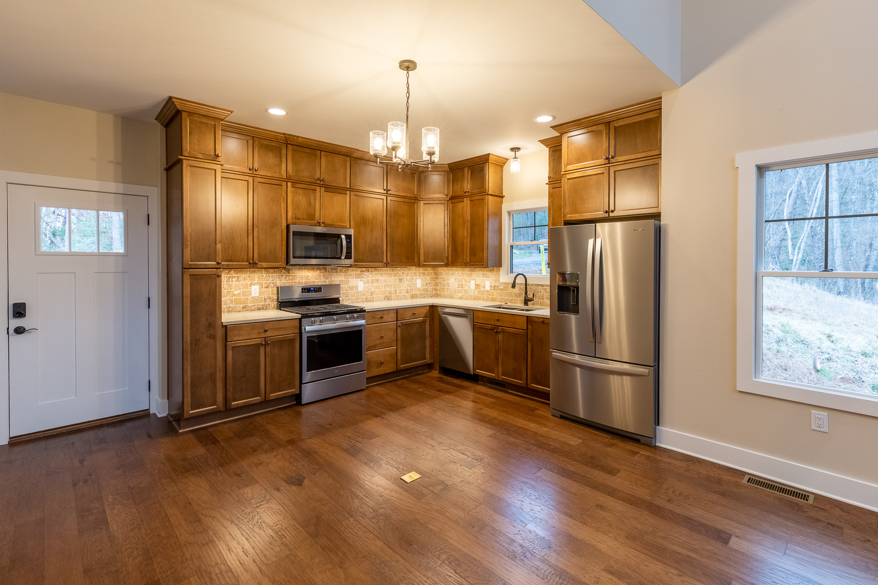 The open kitchen at the Geiger residence in Cullowhee, NC.