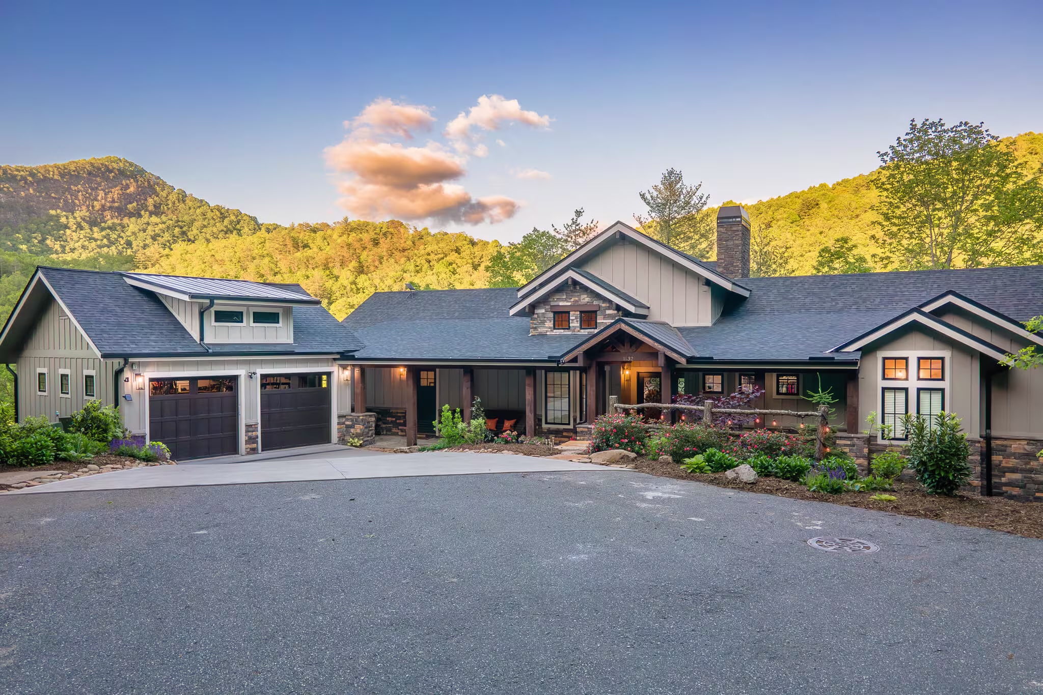 Completed Sundog Homes custom home for the Jebbett family in Tuckasegee's Bear Lake Reserve community. 