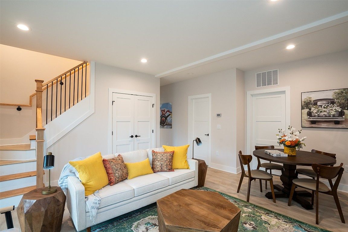 The downstairs room of the Aaronson home in Cashiers on Lake Glenville.