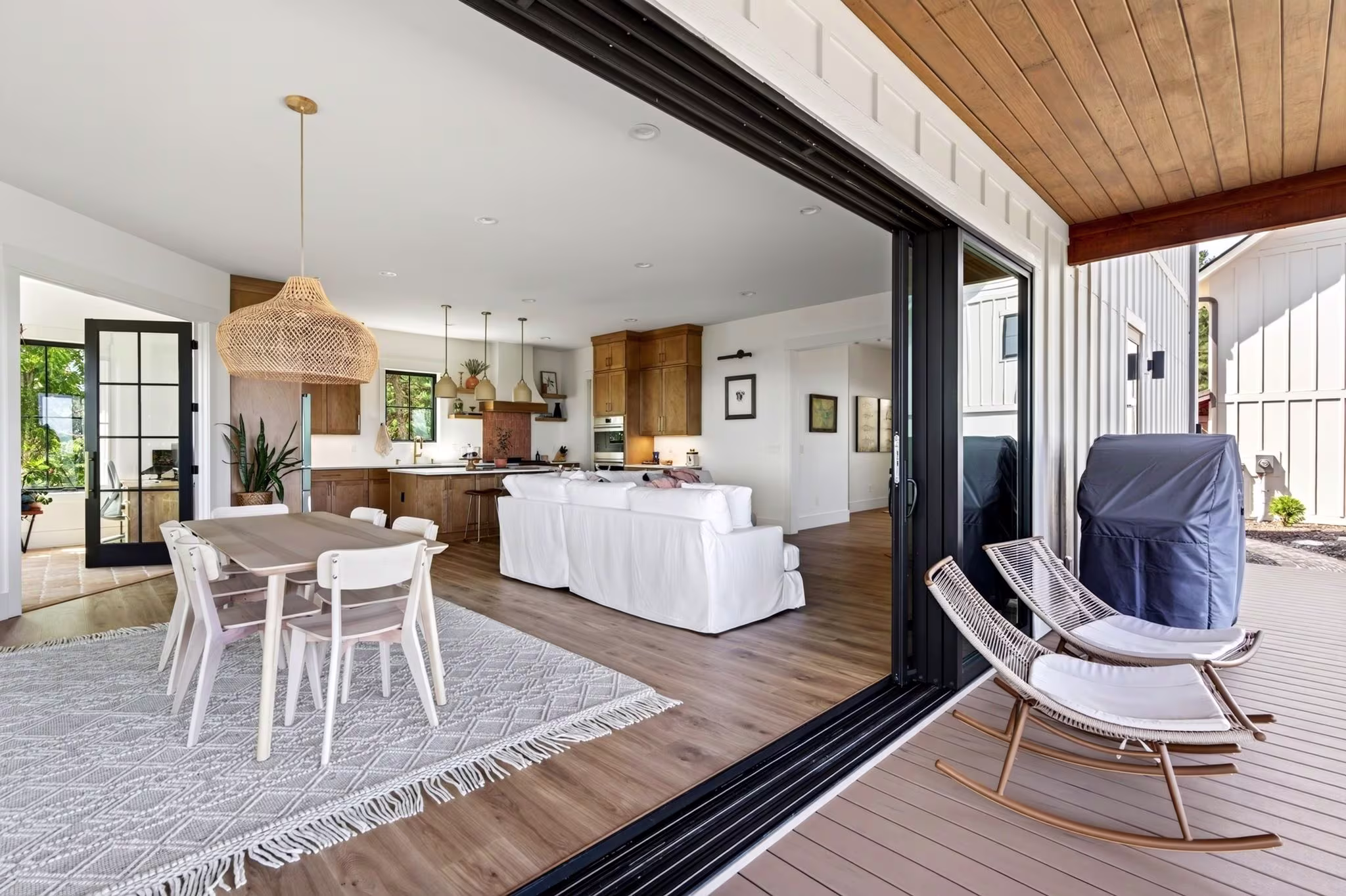 The porch and living area of the Garbarino home.