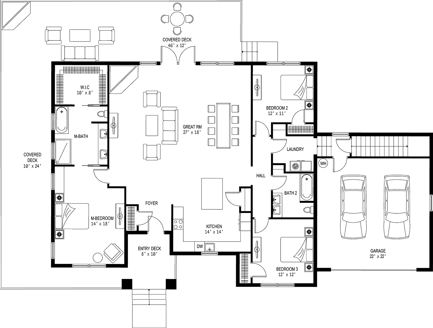 The 2D floor plan for Big Dog's main level.