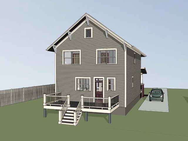 A rendering of the left rear of the 1696 plan.