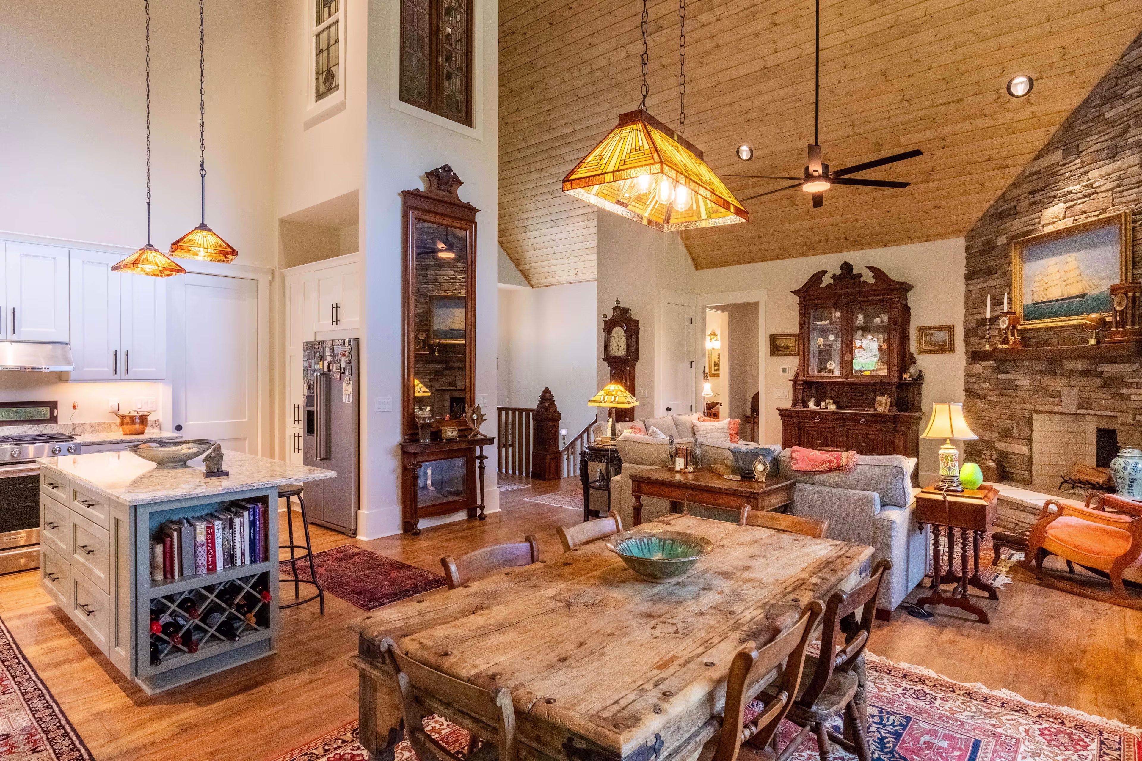 Kitchen and Dining Rooms in Leite Home in Asheville. 