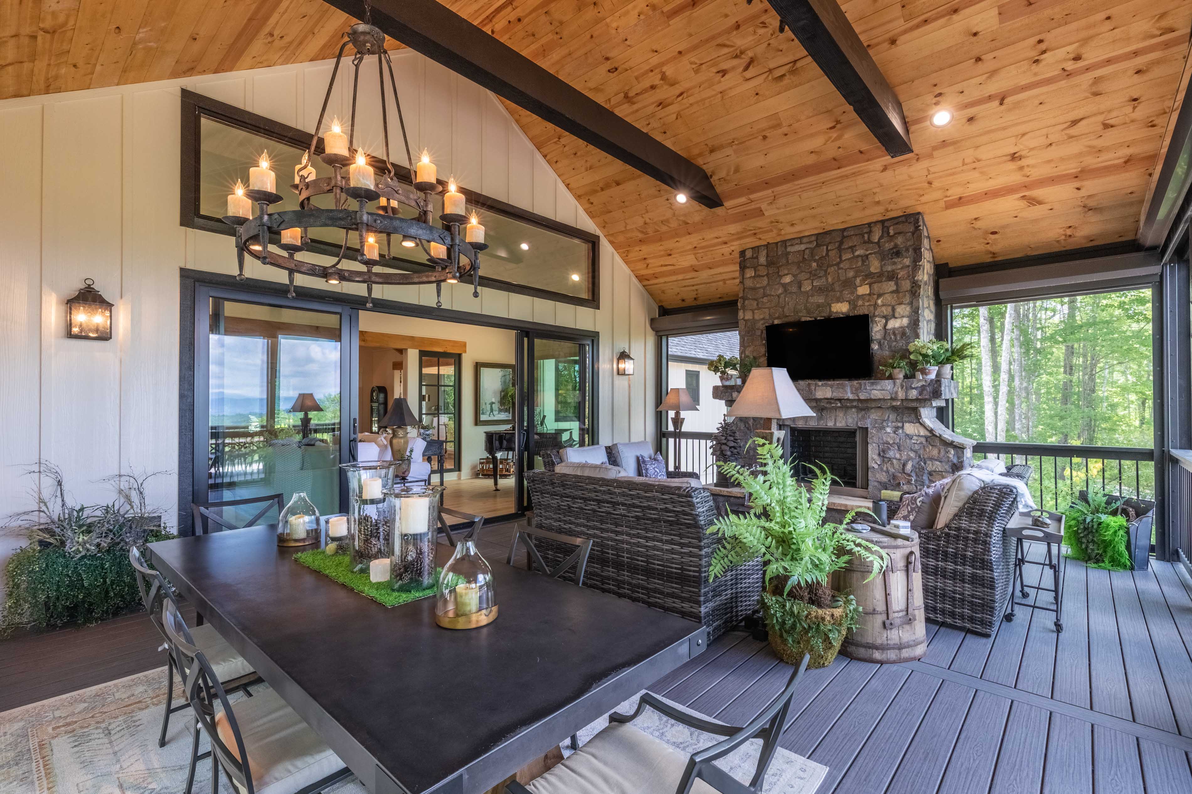 The outdoor room of the Flemming home in Glenville, NC