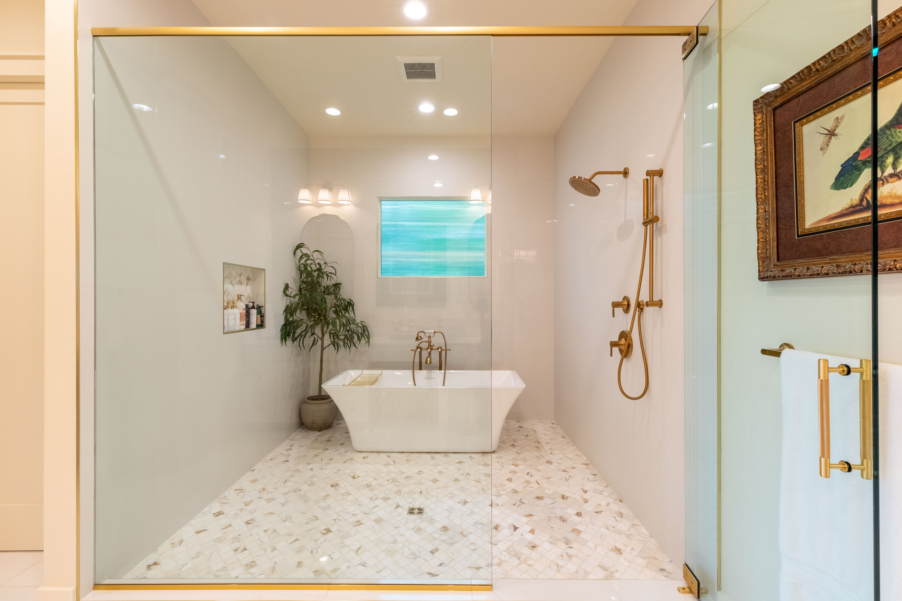 Master shower and bath in Flemming home in Glenville, NC