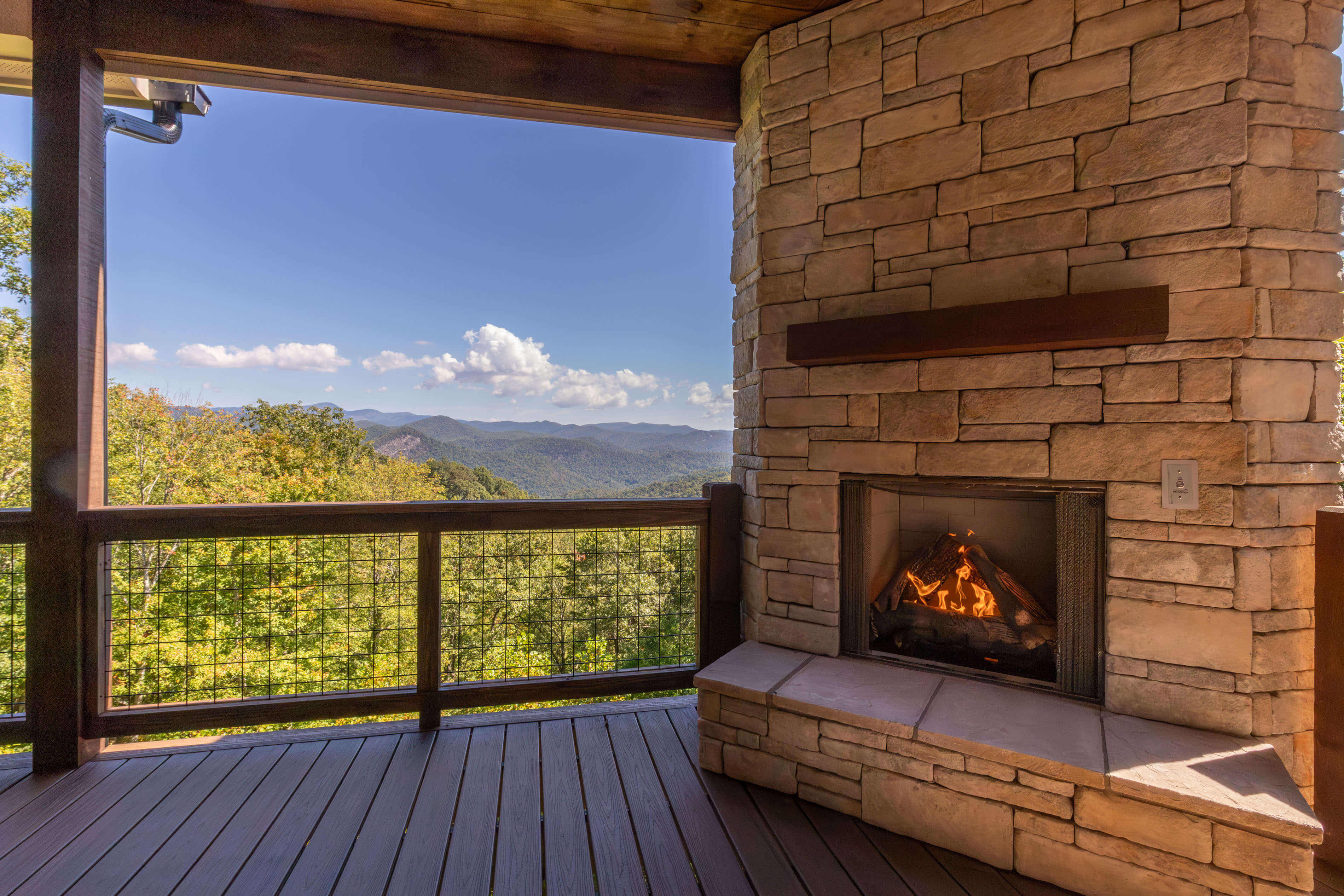 Sill Porch and outdoor fireplace with a view.