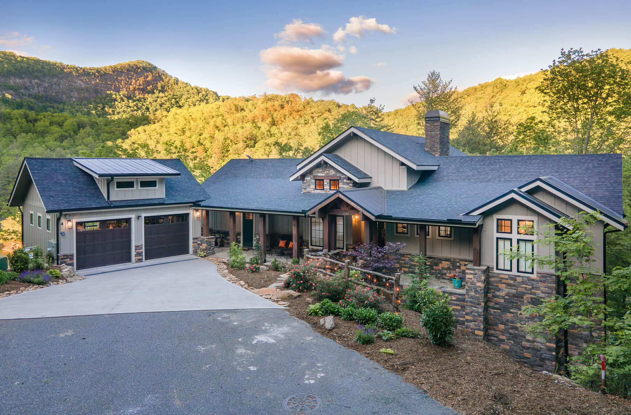 Completed Sundog Homes custom home for the Jebbett family in Tuckasegee's Bear Lake Reserve community. 