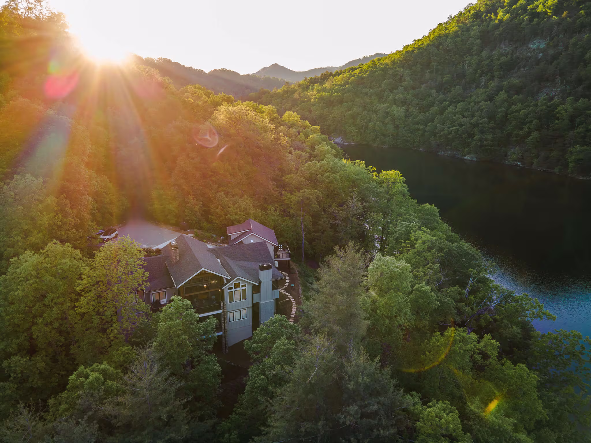 Completed Sundog Homes custom home for the Jebbett family in Tuckasegee's Bear Lake Reserve community. 