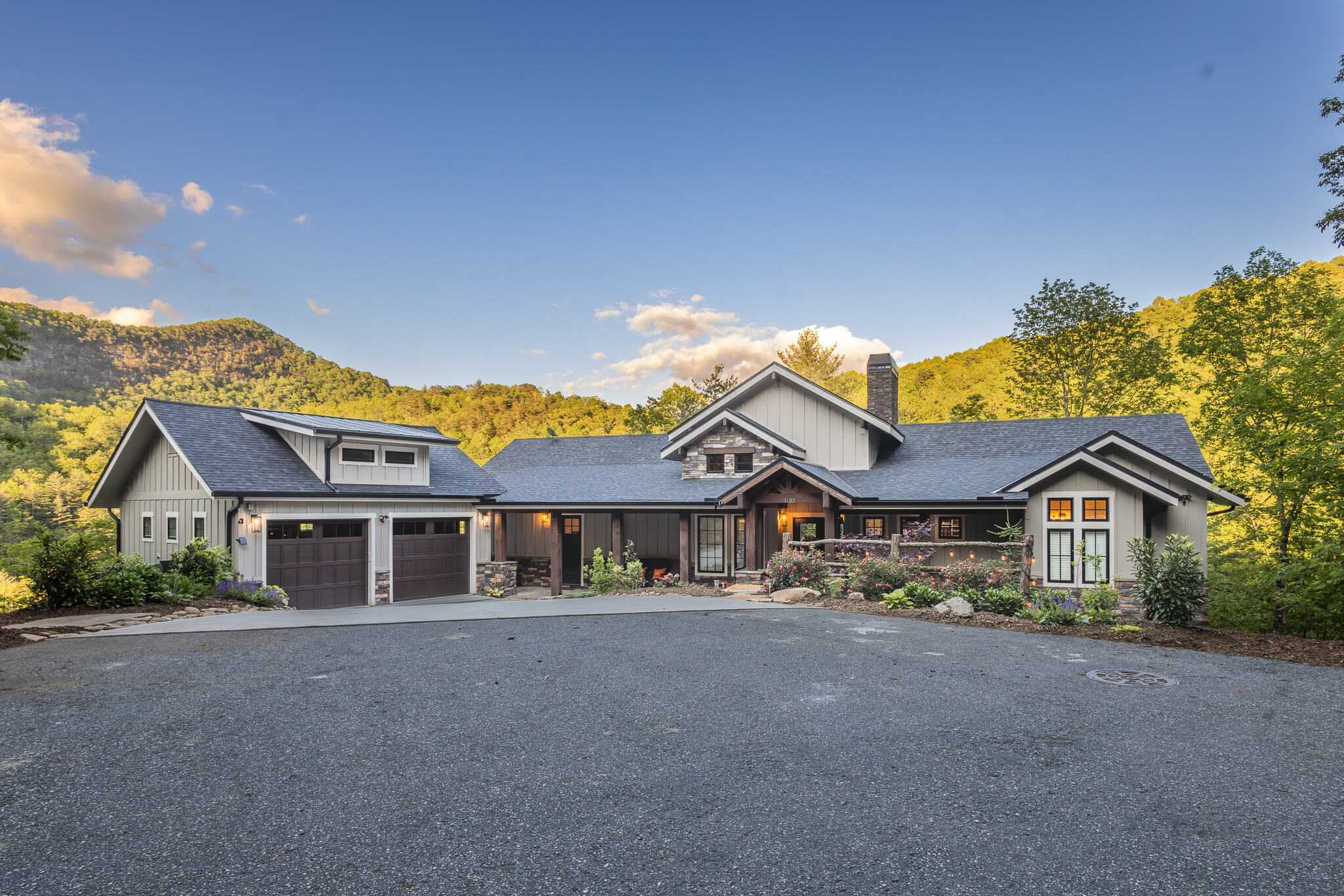 Completed Sundog Homes custom home for the Jebbett family in Tuckasegee's Bear Lake Reserve community. 