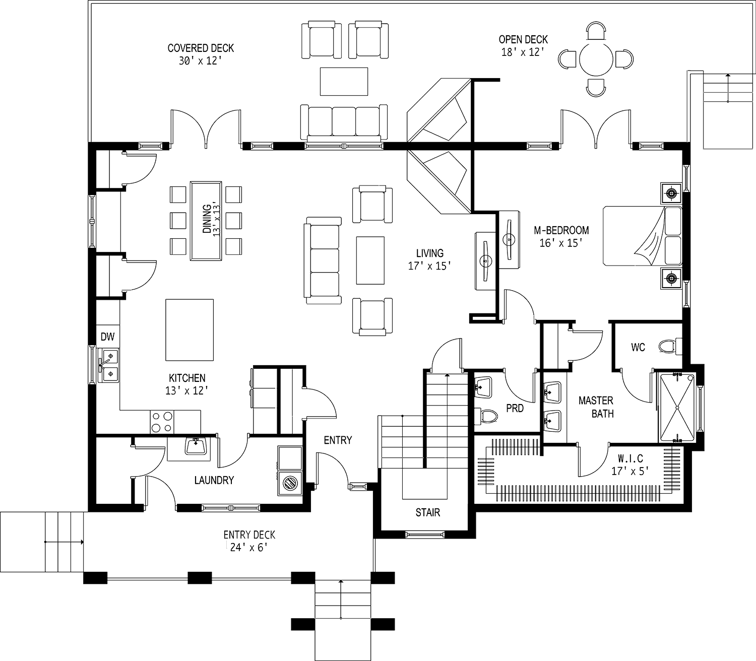 The 2D floor plan for Up Dog's main level.