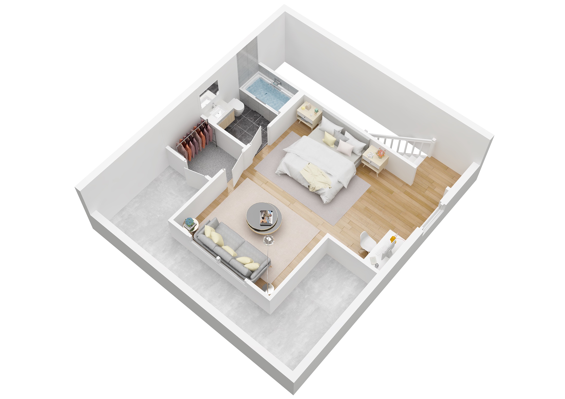 The 3D version of Big Dog's bonus room floor plan.