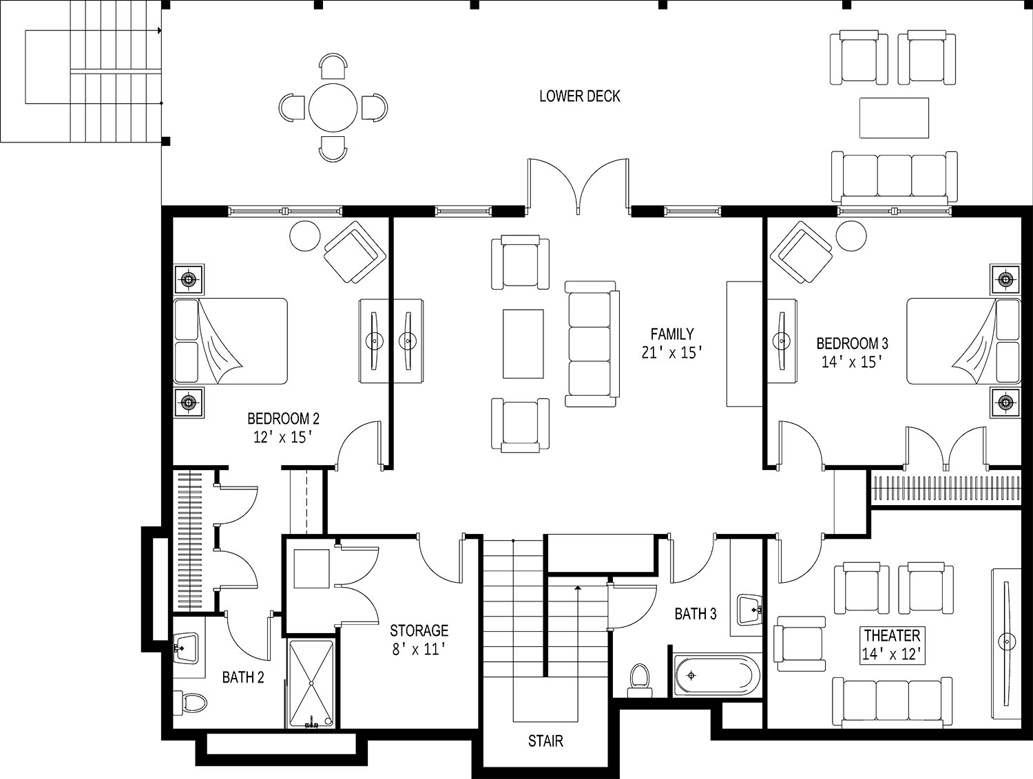 The 2D floor plan for Mountain Dog's lower level.