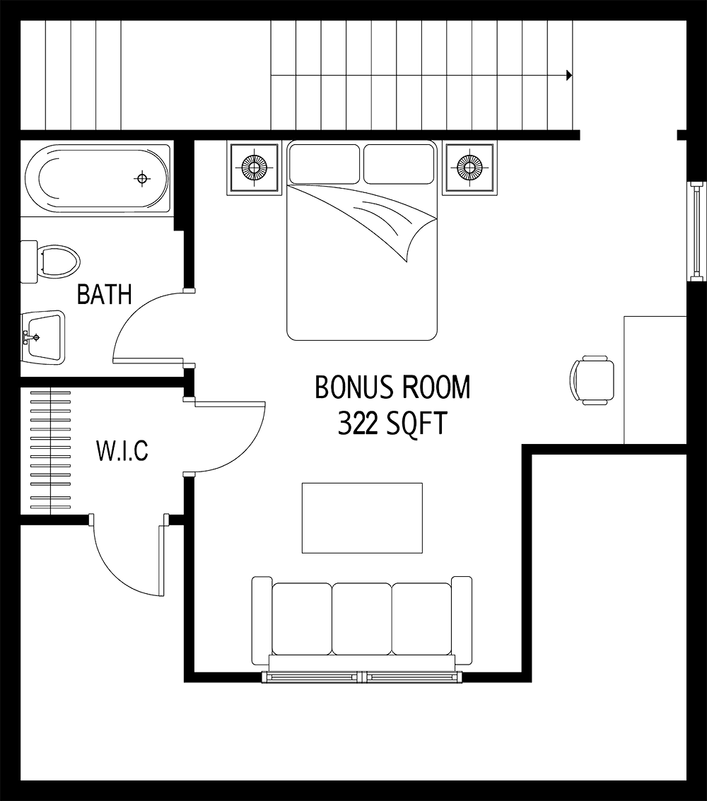 The 2D floor plan for Big Dog's bonus room.