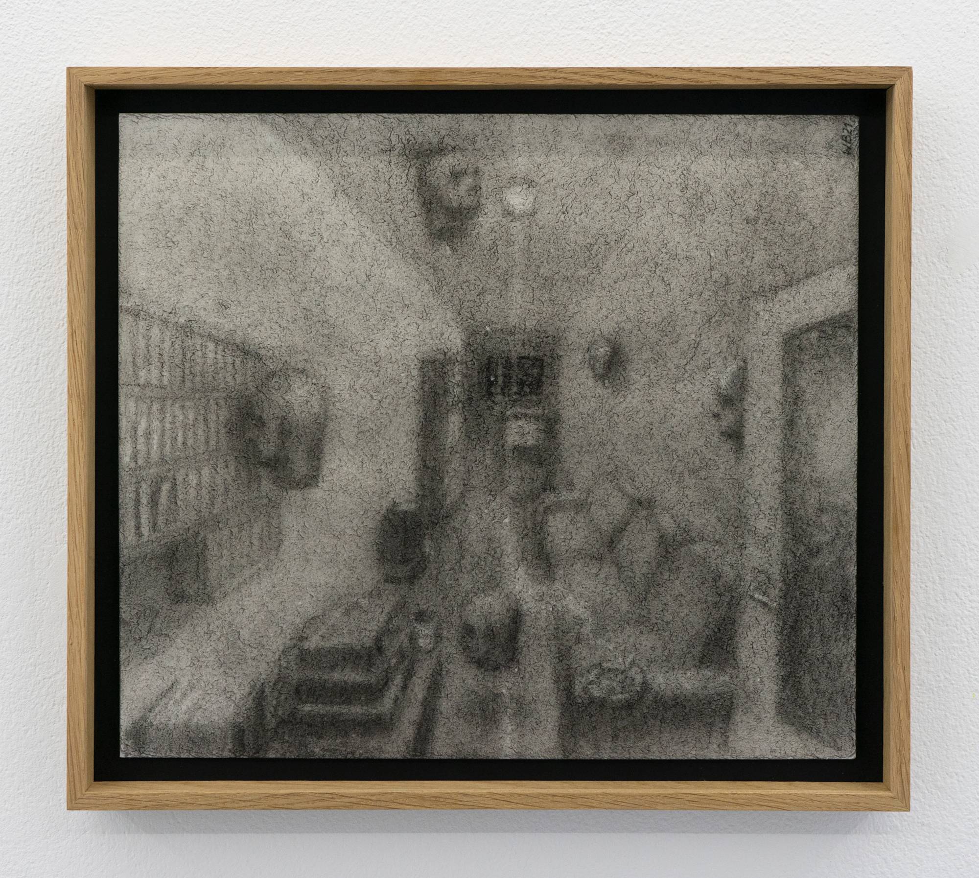 Wojciech Bąkowski, A visit to a room that is no longer there, 2021, Charcoal on paper, oak frame, UV glass, 29.5 × 34 cm (11 ⅝ × 13 ⅜ in.)