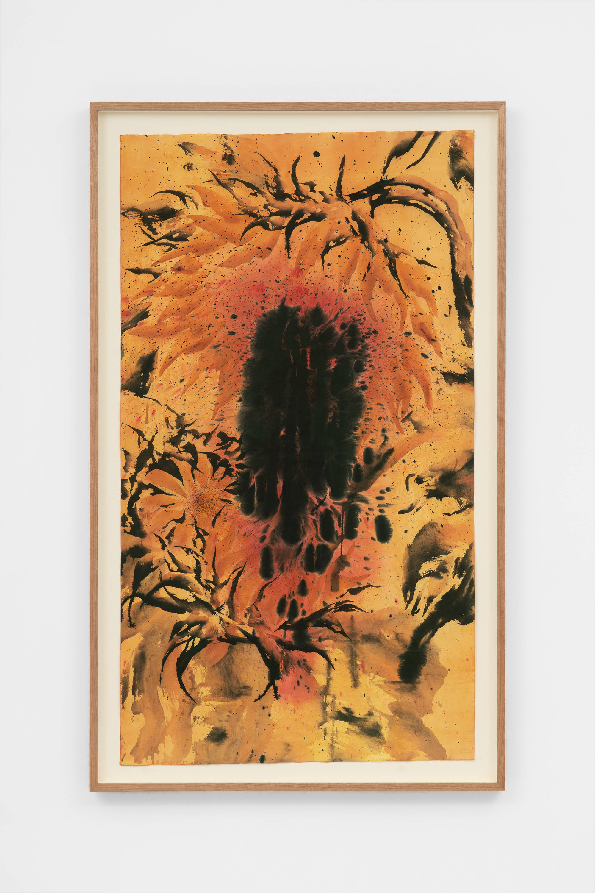 Kyung-Me, Sunflower 3, 2025, Watercolor and sumi ink on Japanese paper, 39 × 22 in. (99.06 × 55.88 cm)