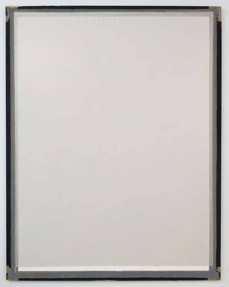 Large off-white rectangular painting with grey and black edges.
