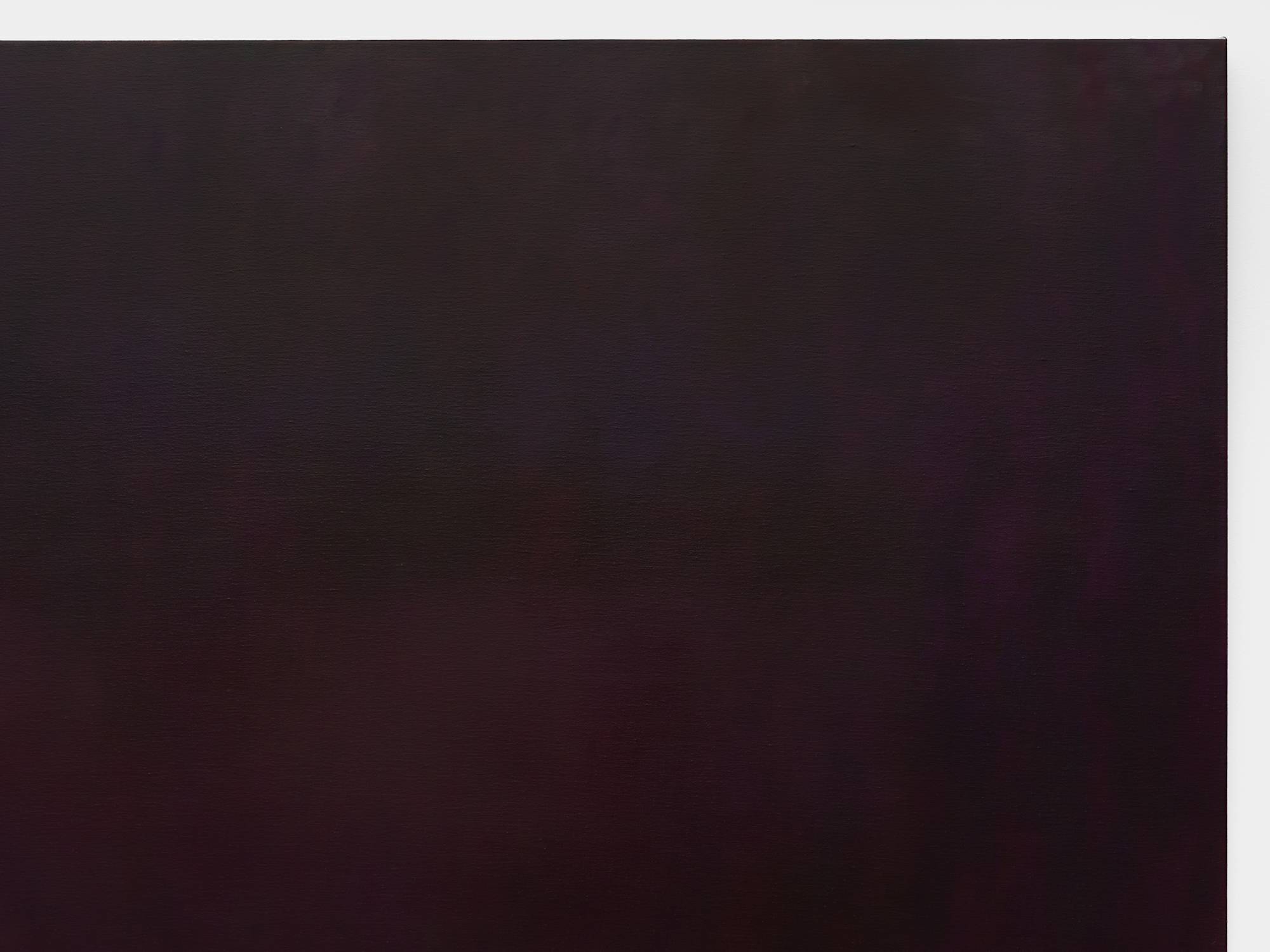 Detail of a large square abstract painting with lapis lazuli, dark reds and violets mixed to create a dark reflective surface.