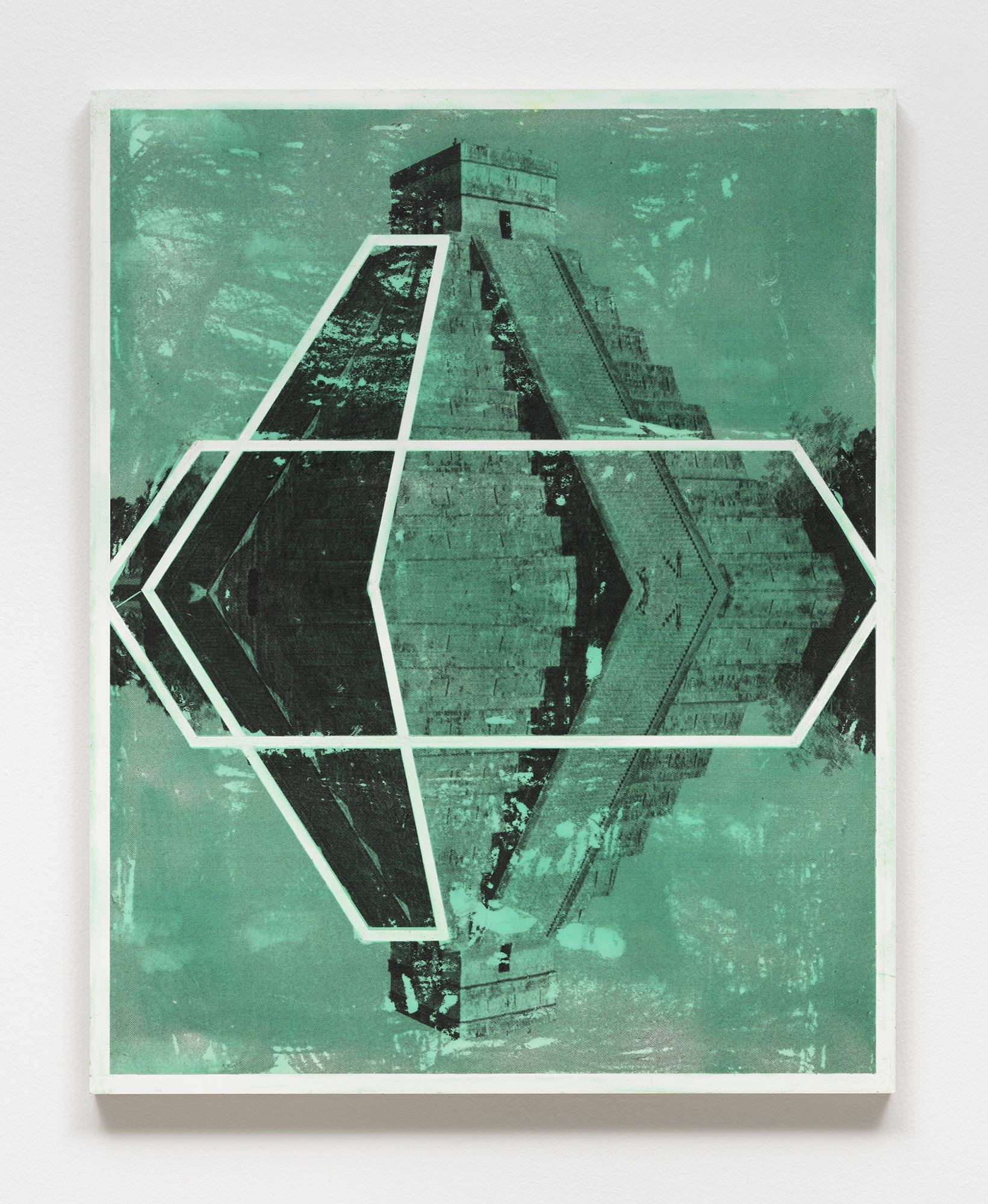 Image of a panel painting by Claudia Peña Salinas depicting the Mayan temple Chichén Itzá.