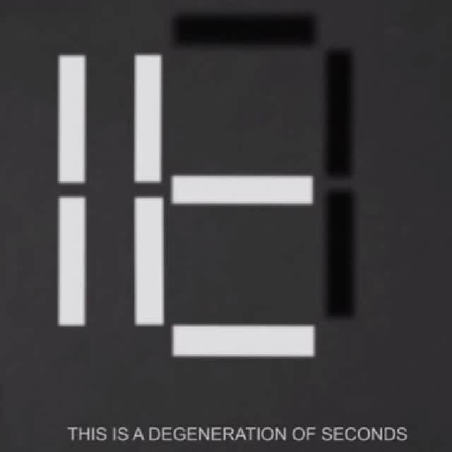 Still image of an animated film showing a digital clock or number read-out showing what appears to be the number "16" underneath which is a caption that reads "This is a degeneration of seconds."