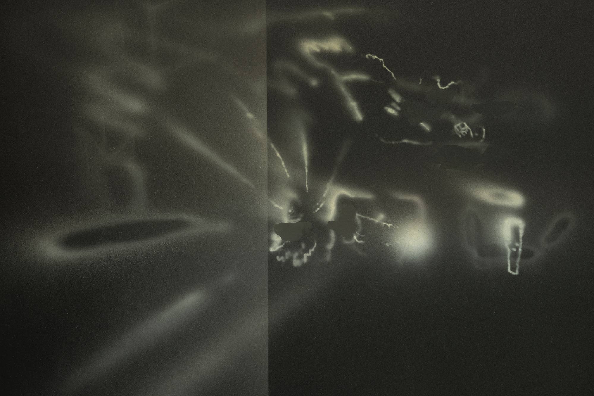 A close-up shot of a series of airbrush marks in an abstract painting.