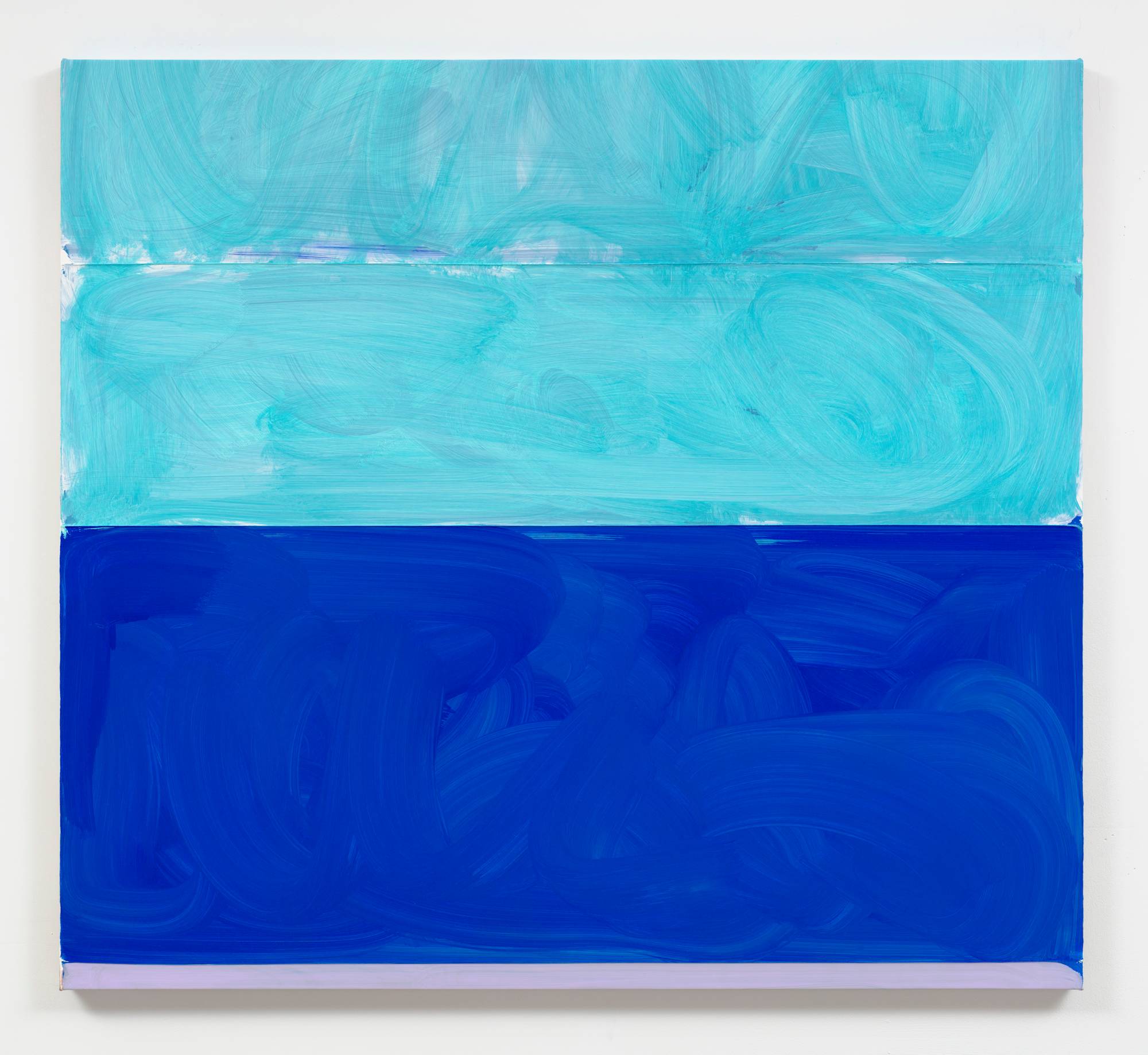 image of an abstract painting by Julia Rommel with a light blue top half and dark blue bottom half.