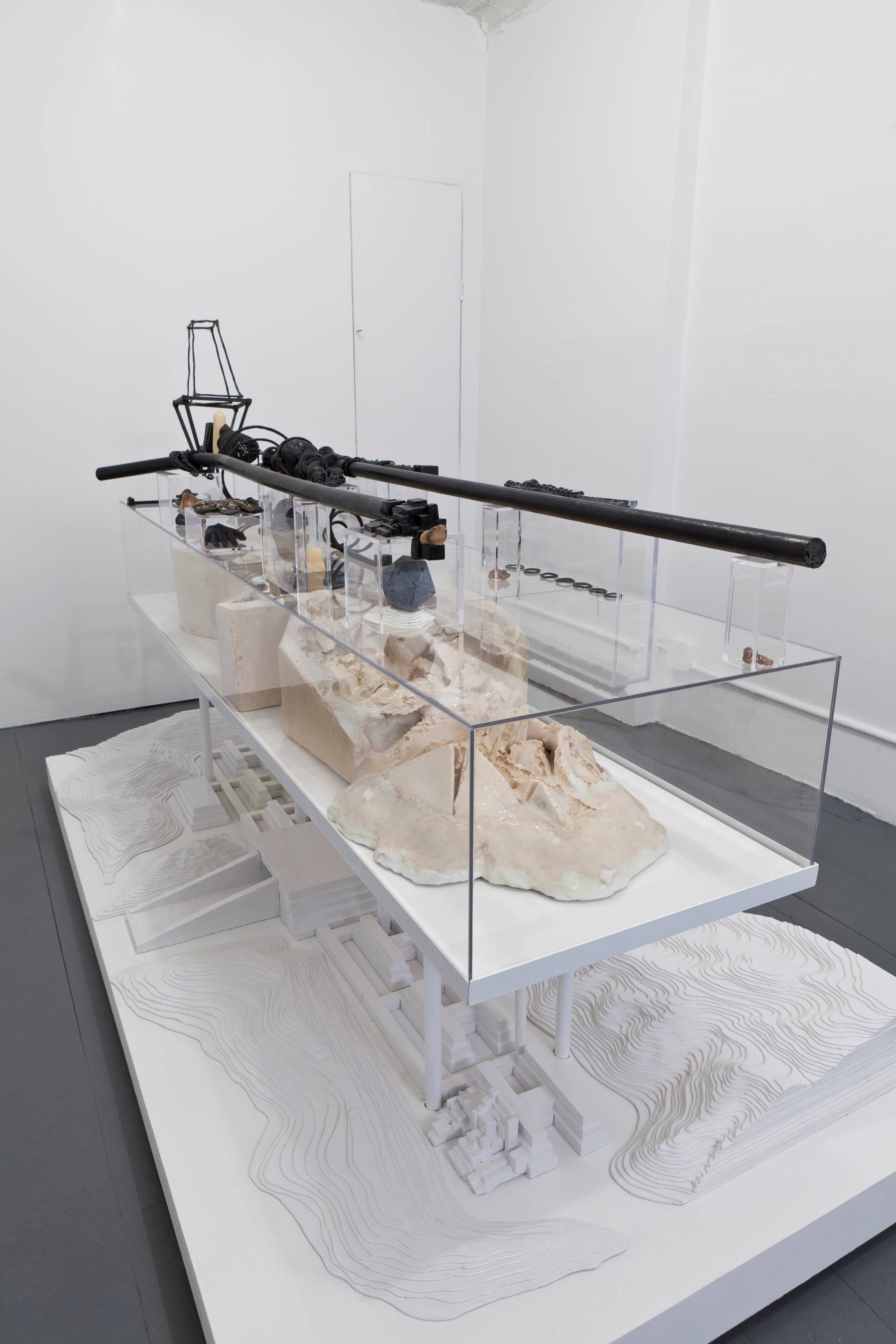 Image of Sculpture by Lionel Maunz; Receipt of Malice, 2012, Wood, latex paint, enamel paint, plexiglass, aluminum, foam, aquaresin, polyurethane rubber, polyurethane resin, epoxy, minerals, soil, canvas, tar, gravel, clay, epoxy clay, pewter, copper, hair, semen, sulphur, bone, glass, 58 × 48 × 94 in.