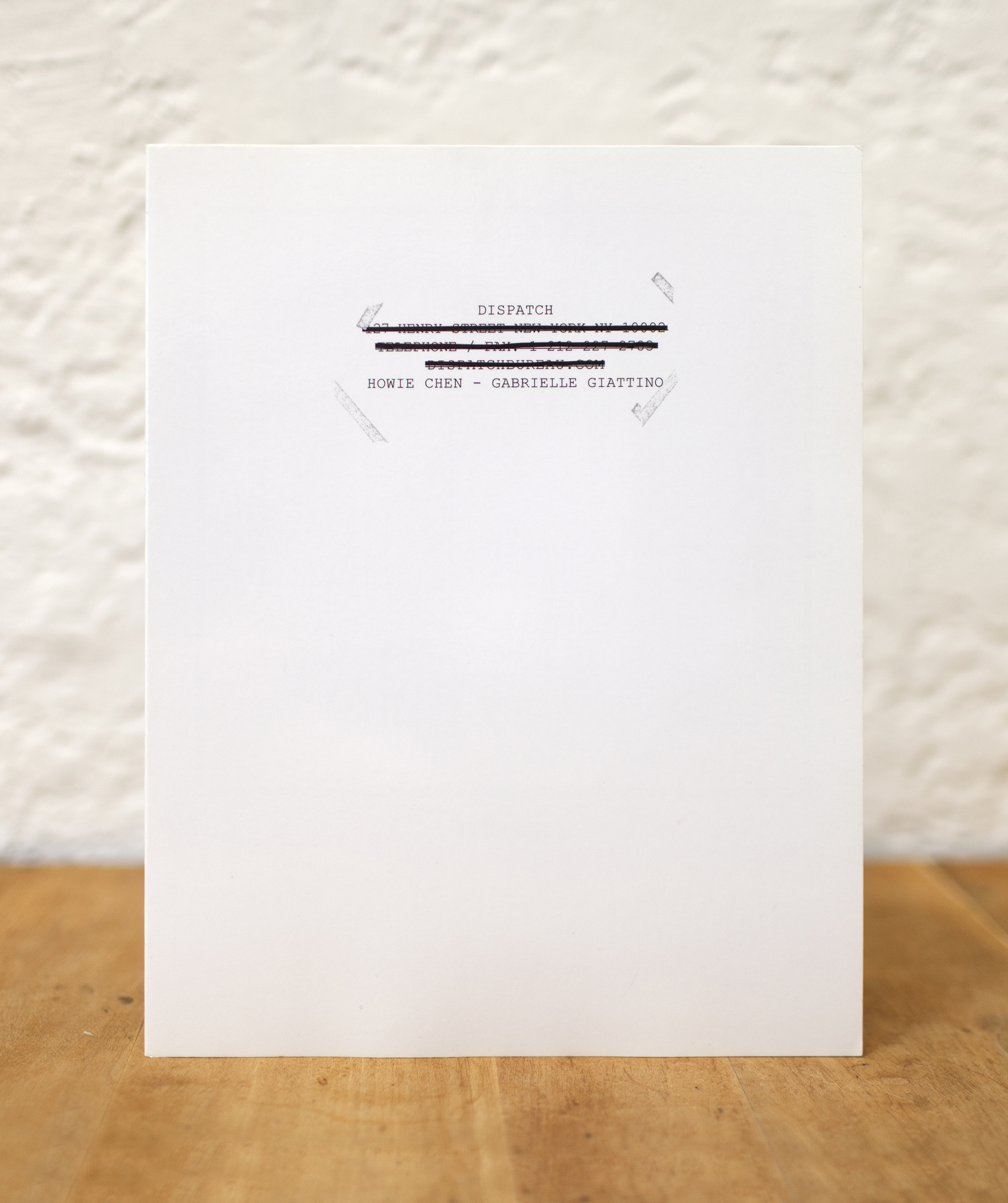 Image of a book about the beginning of our gallery, a project space by Gabrielle Giattino and Howie Chen. The book is white with black redacted text.