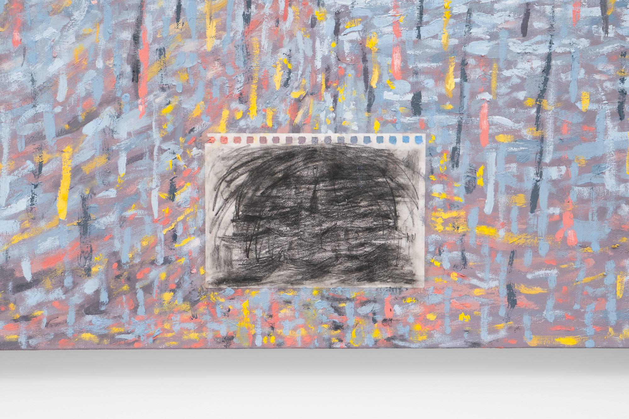 Detail of the pasted notebook page charcoal drawing featured in Thiang Uk's 'The Crystal Gazer'.