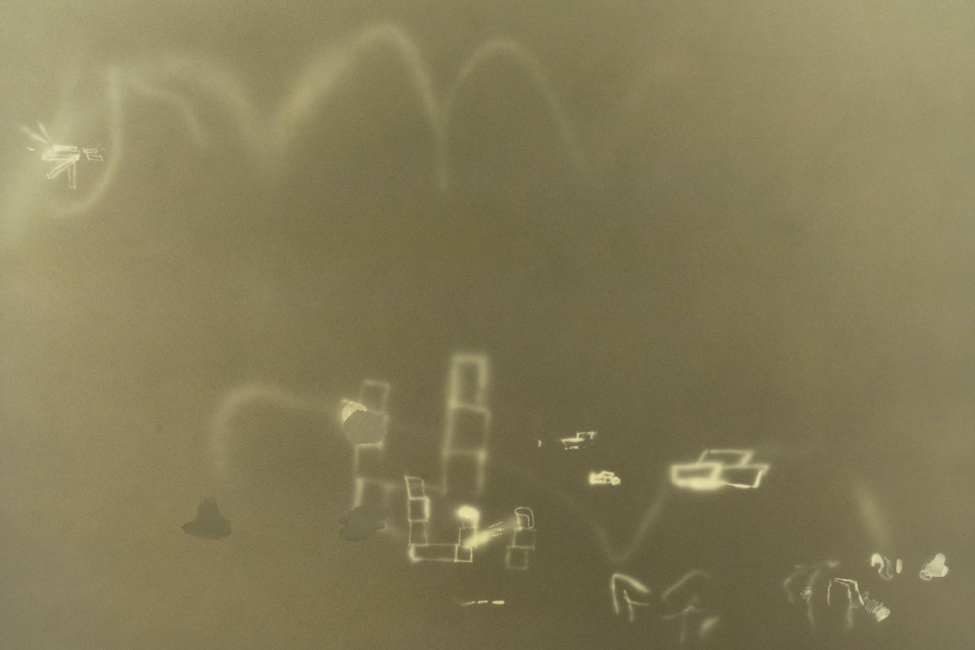 A close-up shot of a series of airbrush marks in an abstract painting.