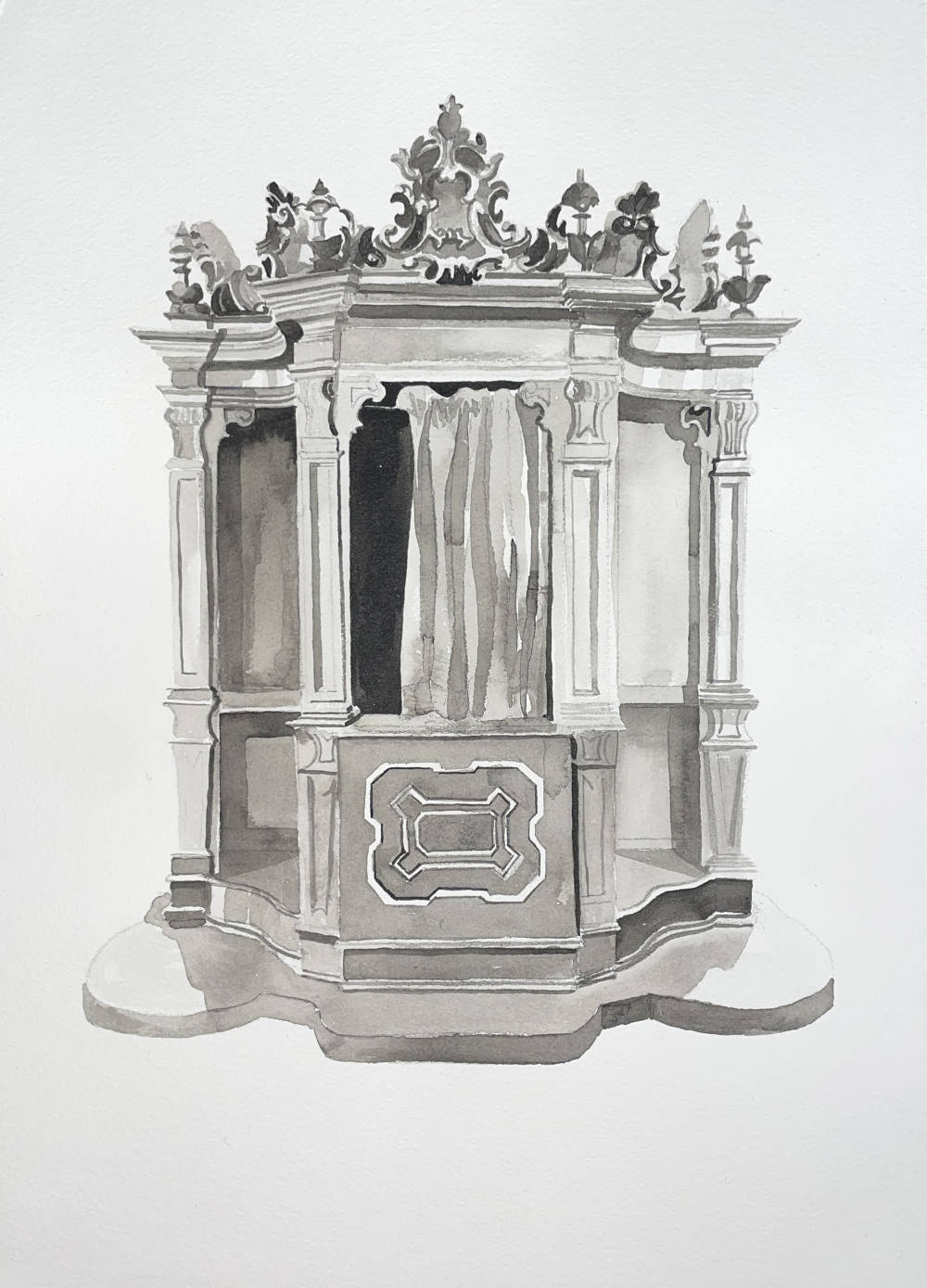 Vivienne Griffin, Confession box, 2022, Black ink on cold press cotton paper, 36 × 26 cm (14 ⅛ × 10 ¼ in.)