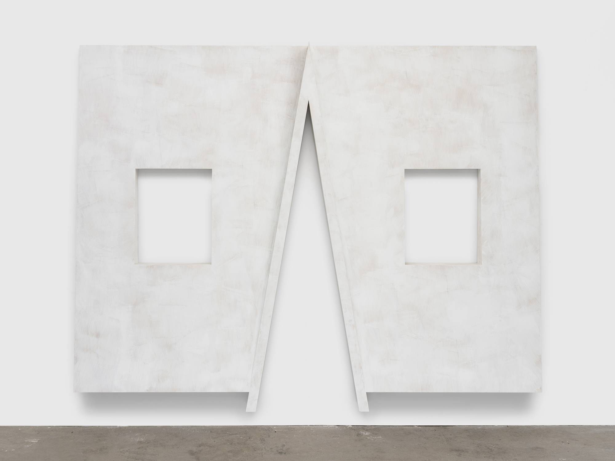 A Hole Will Only Hold Onto Something That Fills It, 2026, Wood flooring underlayment, primer,
48 ¼ × 96 ½ × 6 in. (122.56 × 245.11 × 15.24 cm)